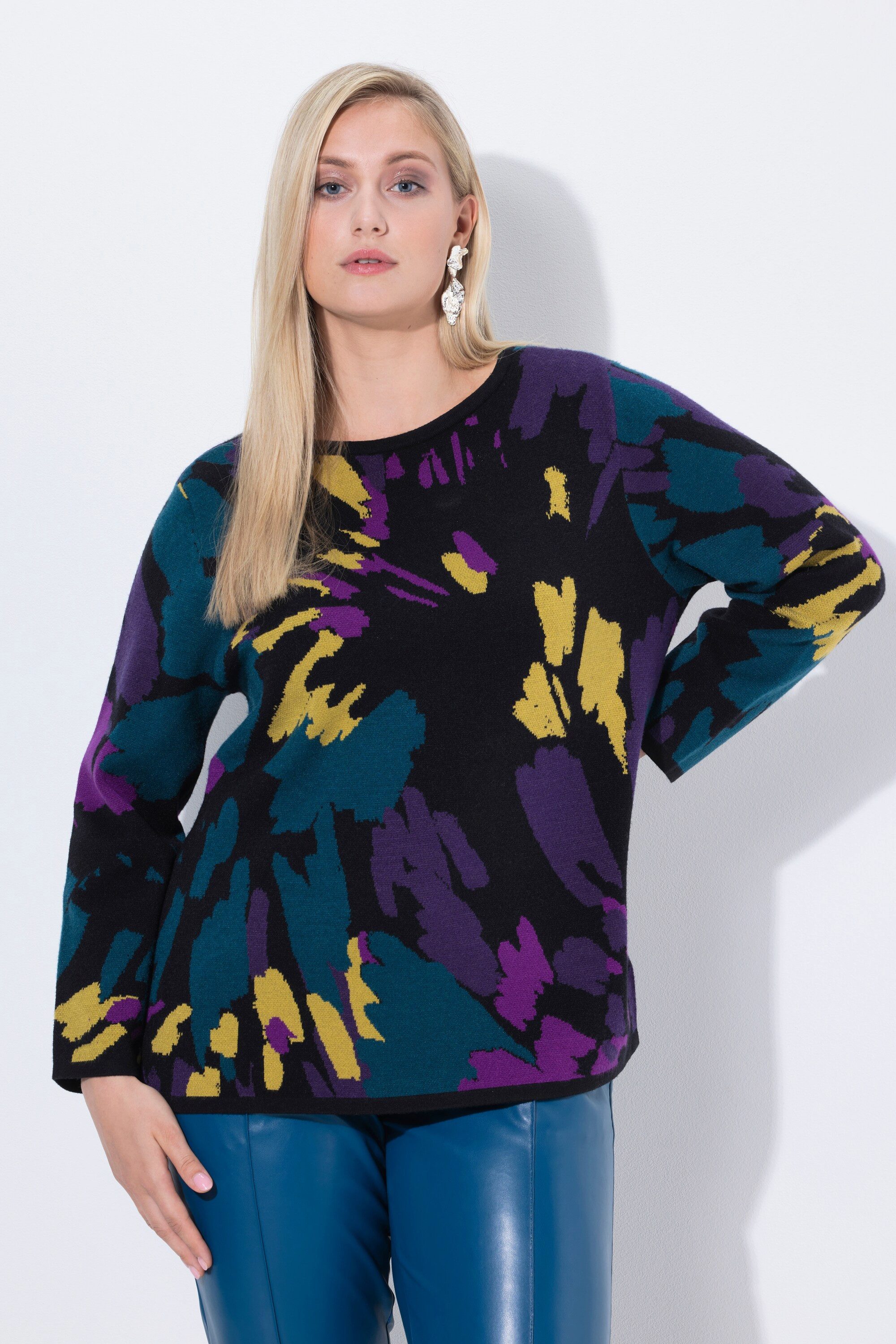 Ulla Popken Strickpullover Pullover Jacquardmuster U-Boot-Ausschnitt Langar günstig online kaufen