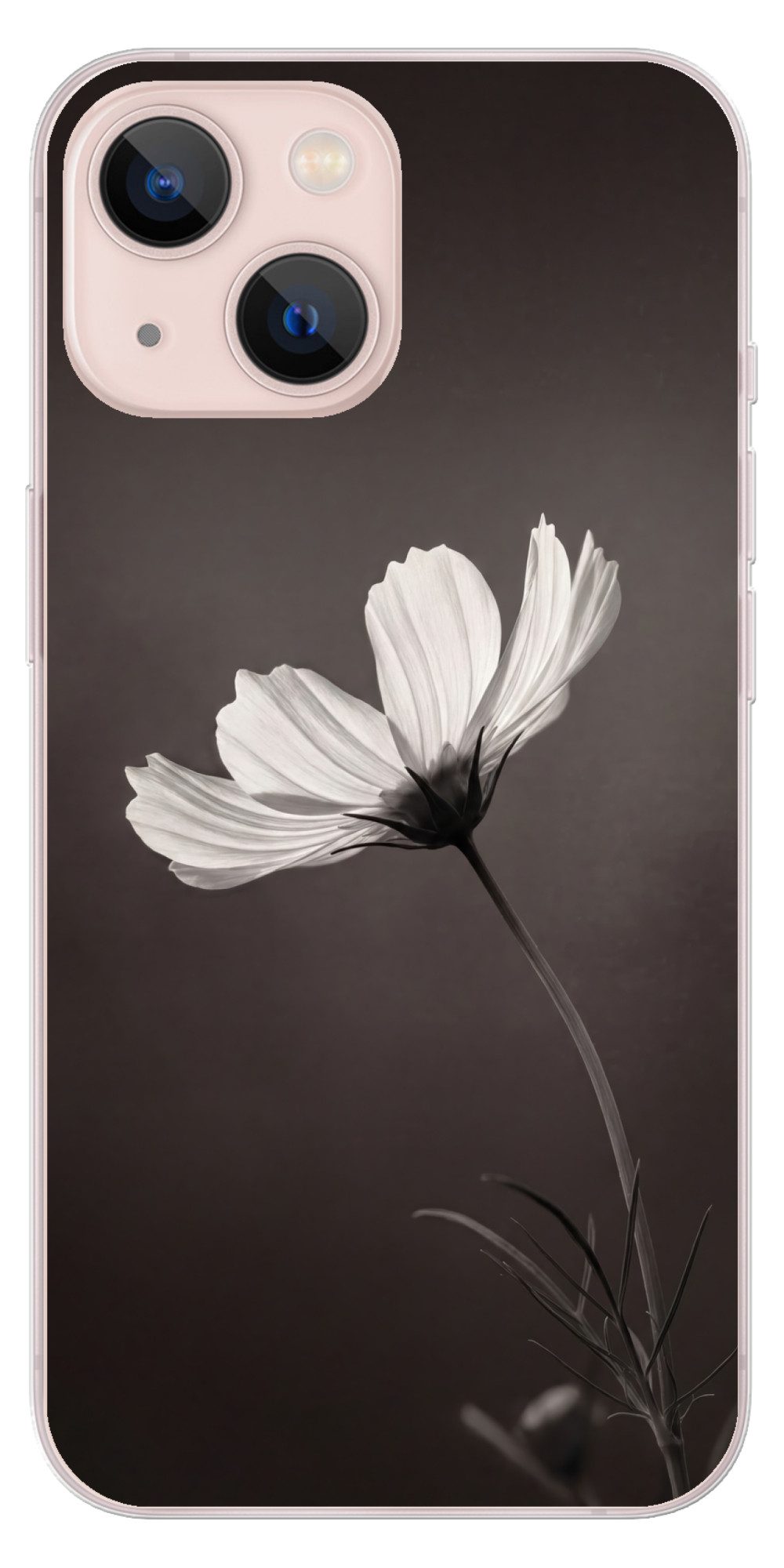 MuchoWow Handyhülle für Apple iPhone 13 mini Blume - Minimalistisch - Schwarz - Weiß, Smartphone-Bumper, Print, Handy Schutzhülle Dünn