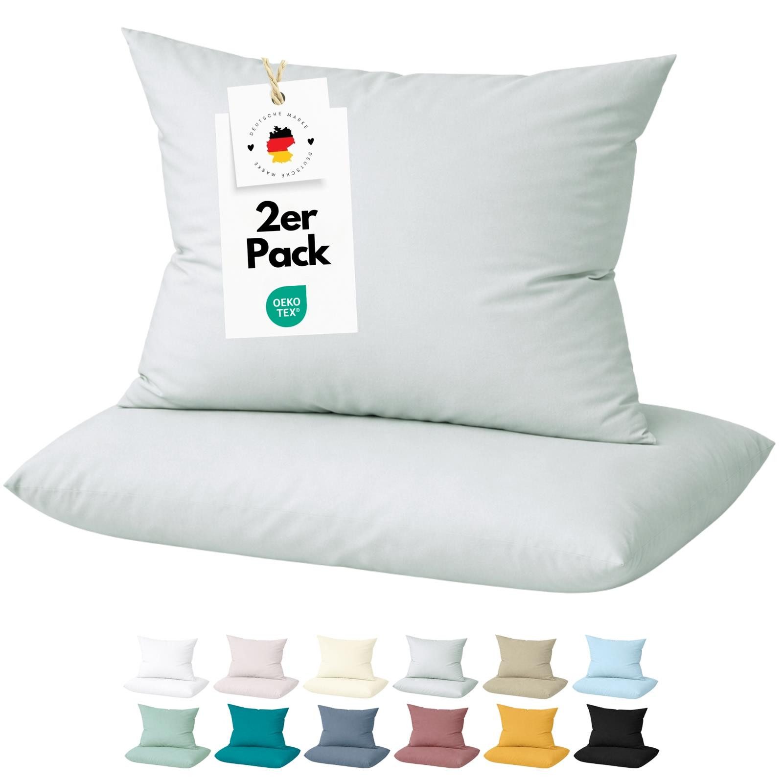 Carpe Sonno Kissenbezug 40 x 40 / 40 x 80 / 80 x 80 Kopfkissenbezug Kissenhülle Kissenbezug, (2 Stück), OEKO-TEX® - Mako Satin 100% Baumwolle - 2er Set 40x40 cm Hellgrau