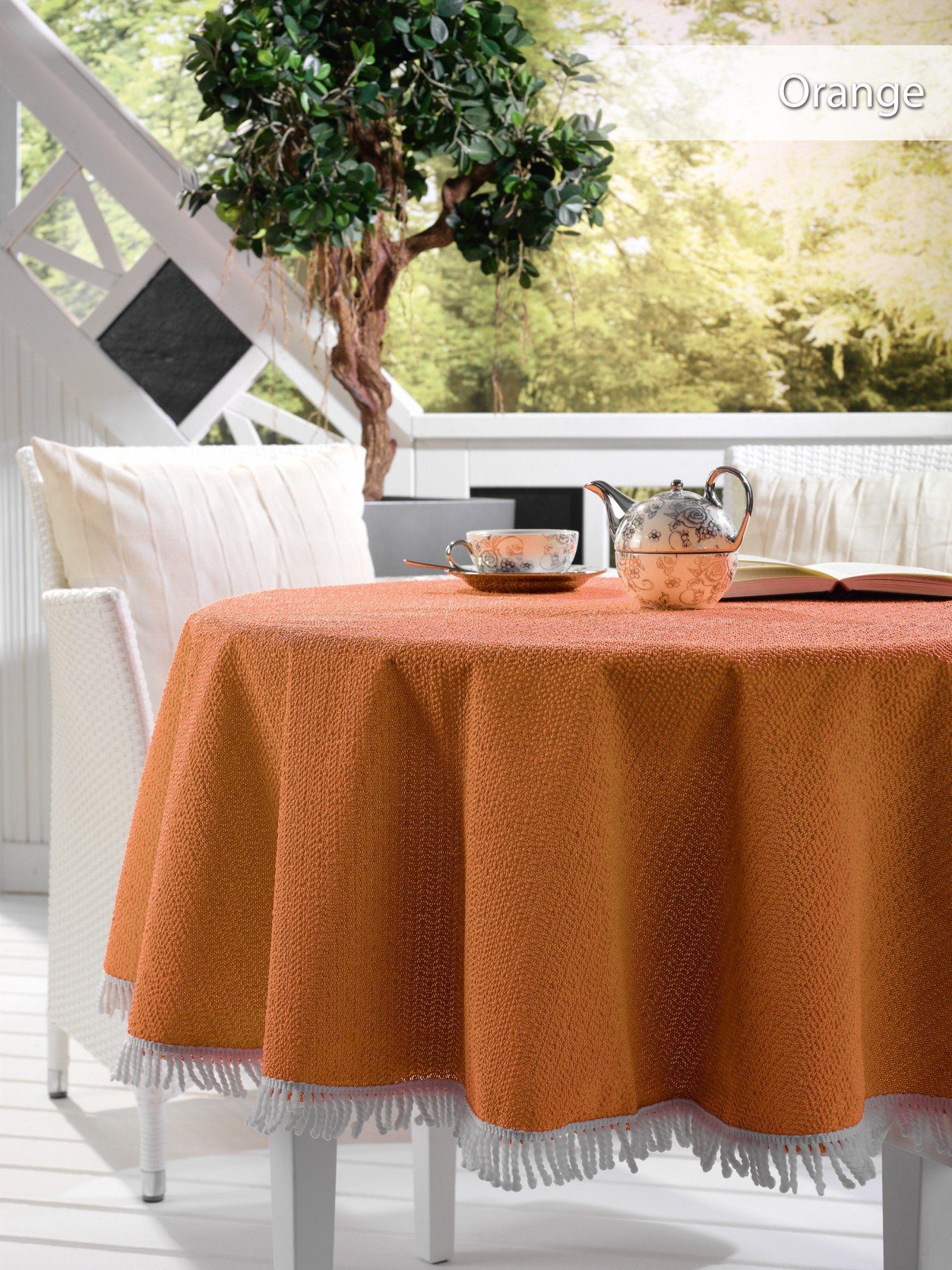Beautex Tischdecke Weichschaum wetterfest für Garten Balkon Terrasse mit Fransen (1-tlg), Pflegeleicht, Strapazierfähig, Formstabil, Langlebig