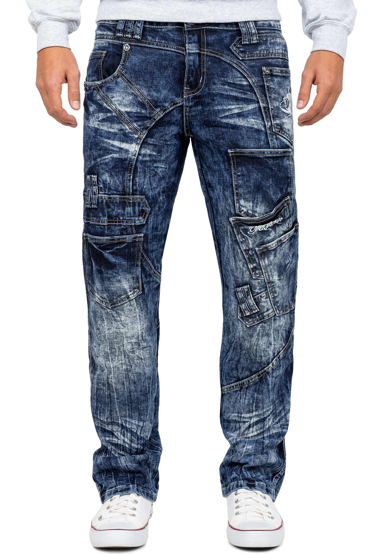 Kosmo Lupo 5-Pocket-Jeans Auffällige Herren Hose BA-KM070 mit Schriftzügen und Verzierungen