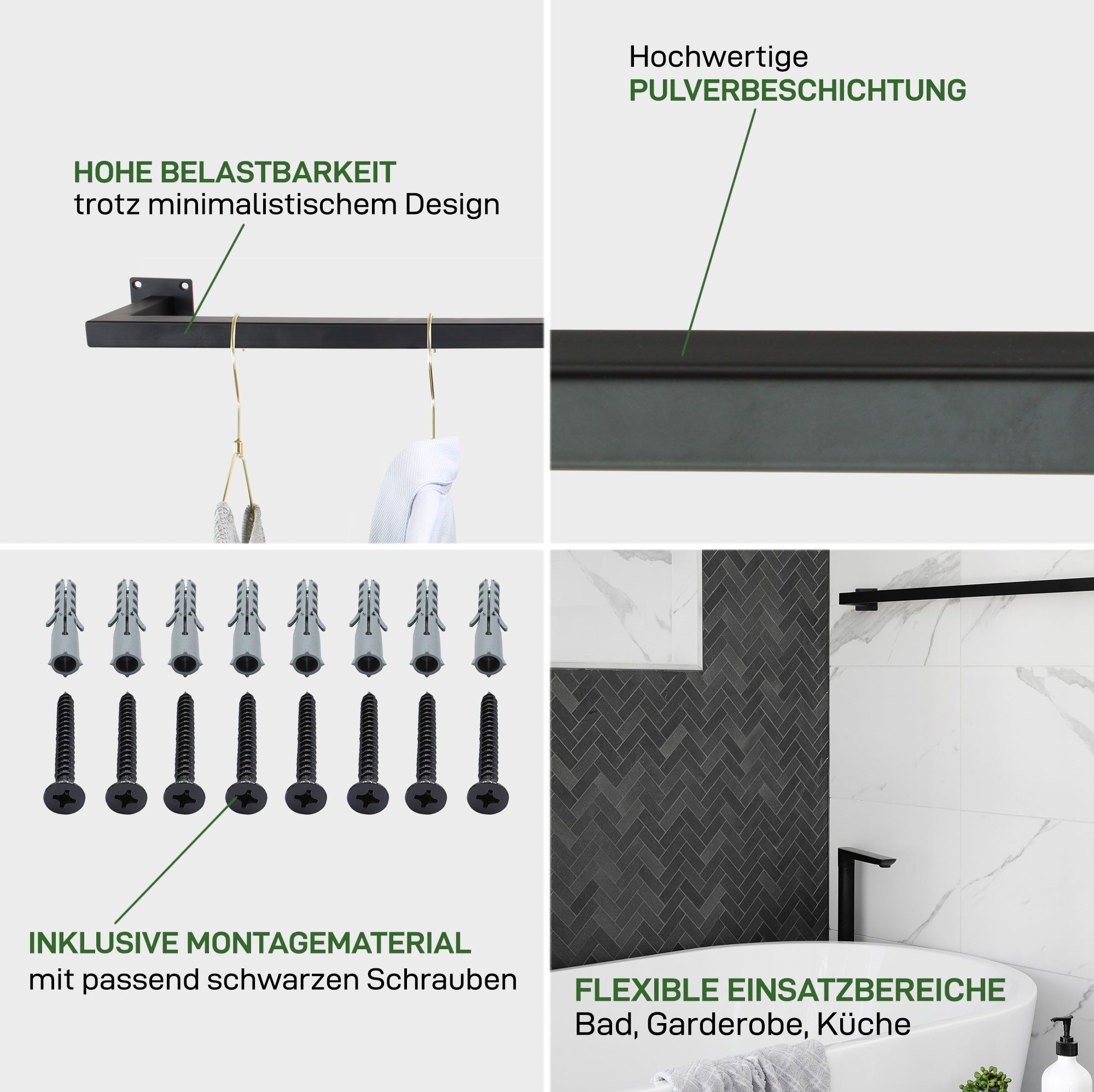 Natural Goods Berlin Wandgarderobe ÜBERECK (Einzel, 1 St), Kleiderständer, Garderobenhalter, Wandhalterung, Kleiderstange