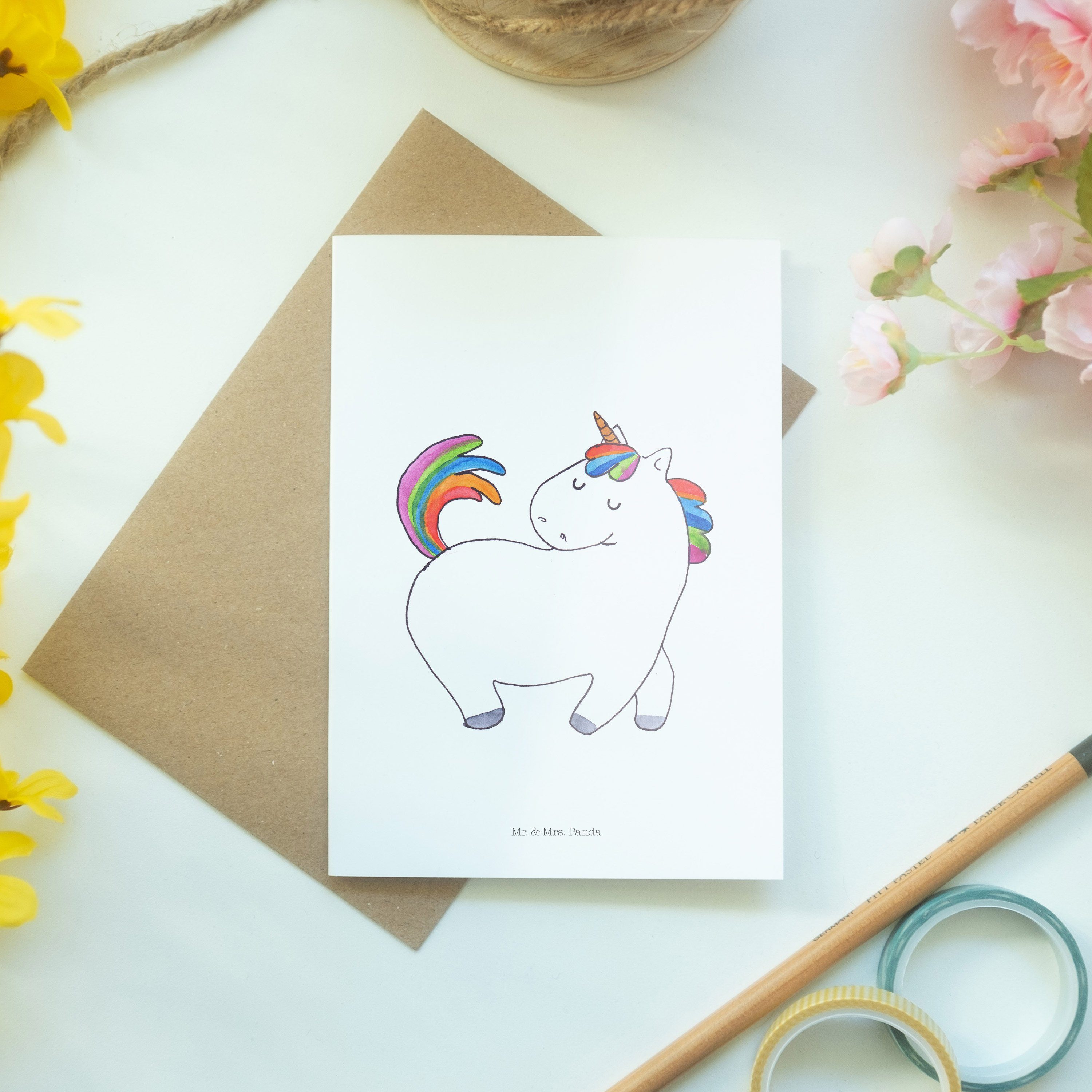 Einhorn Einhörner, Mr. Hochzeitskarte, - Weiß & Panda stolzierend Mrs. - Grußkarte Geschenk, Glü