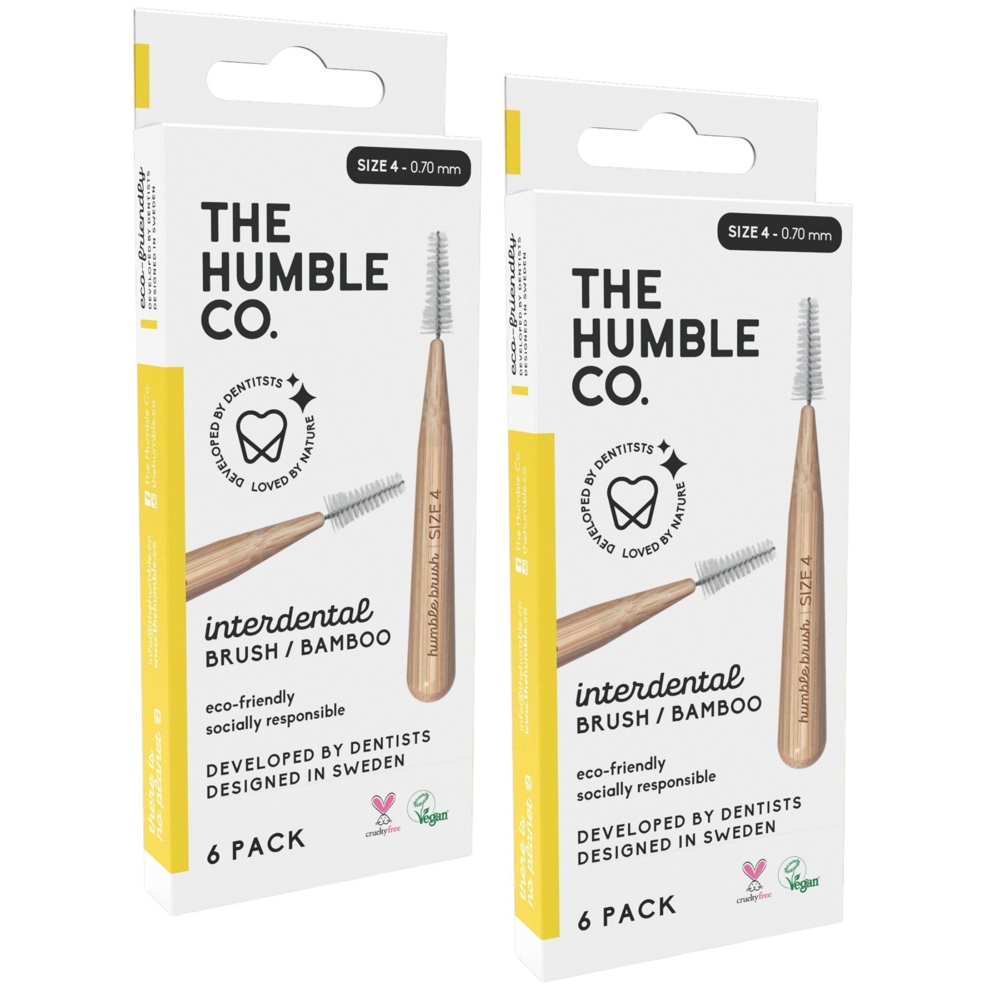 The Humble Co. Interdentalbürsten 2x Humble Interdentalbürste Bambus Größe 4 (0,7 mm) Gelb