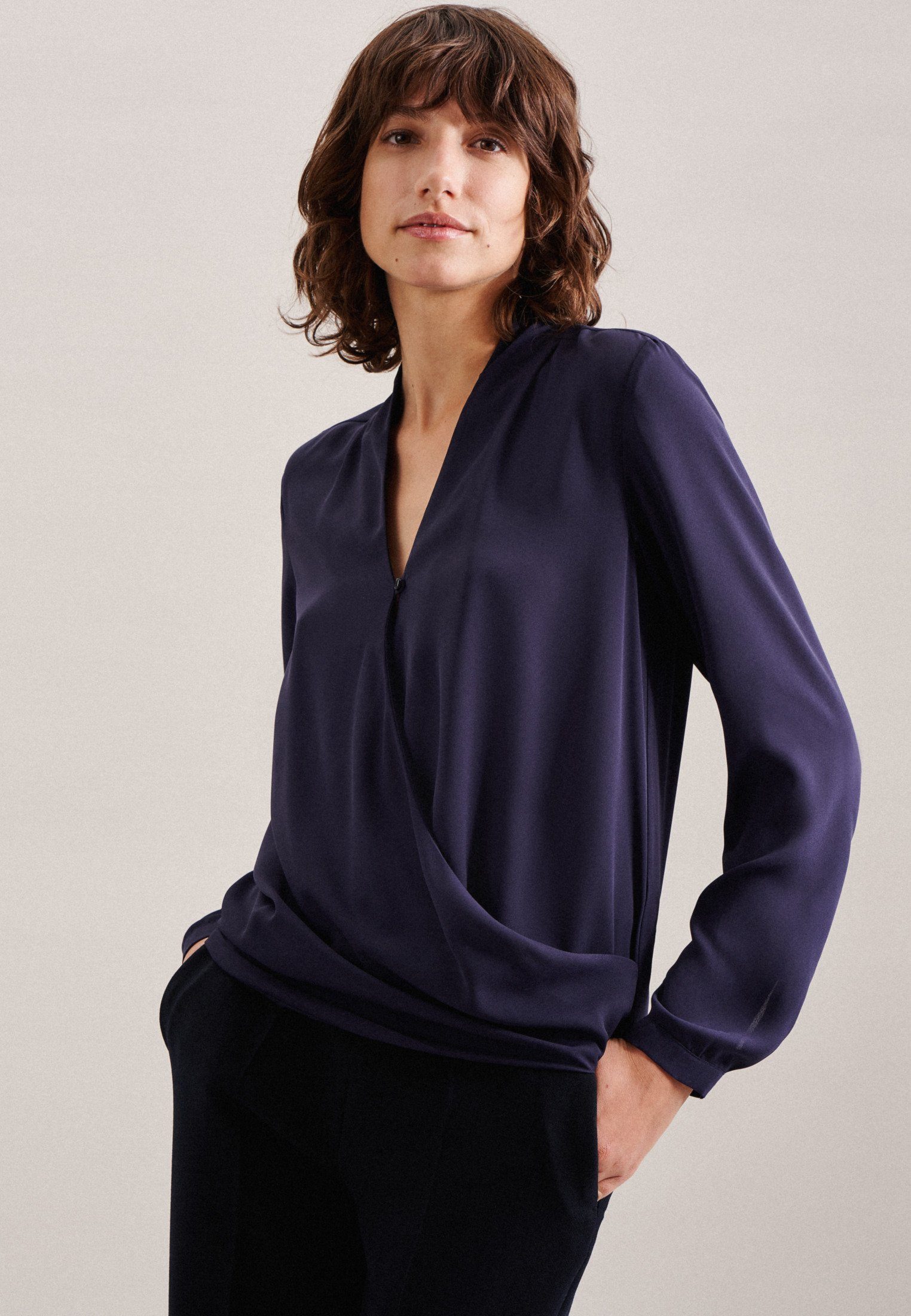 seidensticker Wickelbluse Schwarze Rose Langarm V-Neck günstig online kaufen