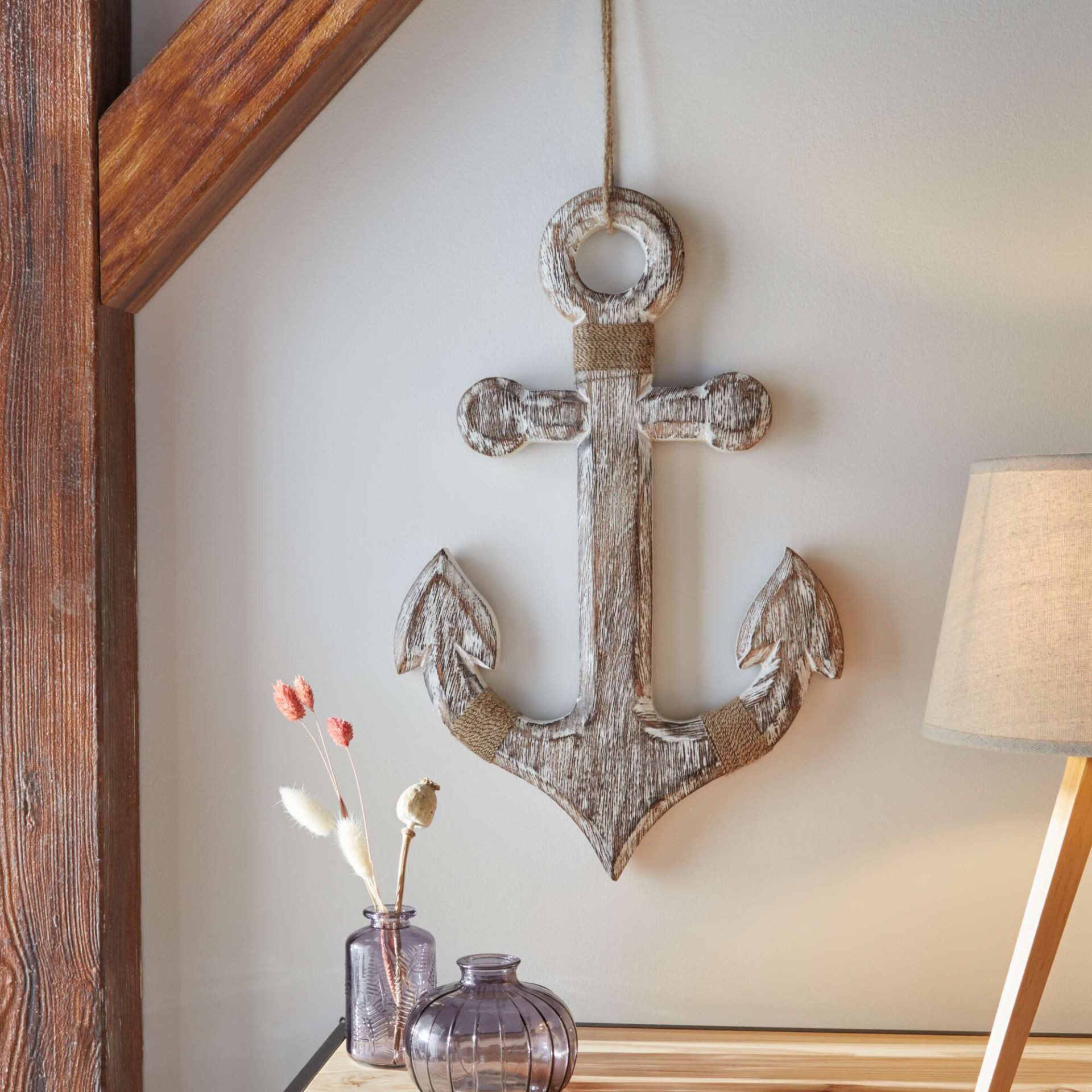 Home-trends24.de Hängedekoration Hänger Anker Holz Deko maritim Wanddeko Bad Garten groß 48 cm