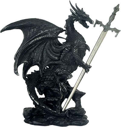 MystiCalls Fantasy-Figur Schwarzer Drache mit Brieföffner Drachenfigur Schwert Figur (1 St), Mit Brieföffner
