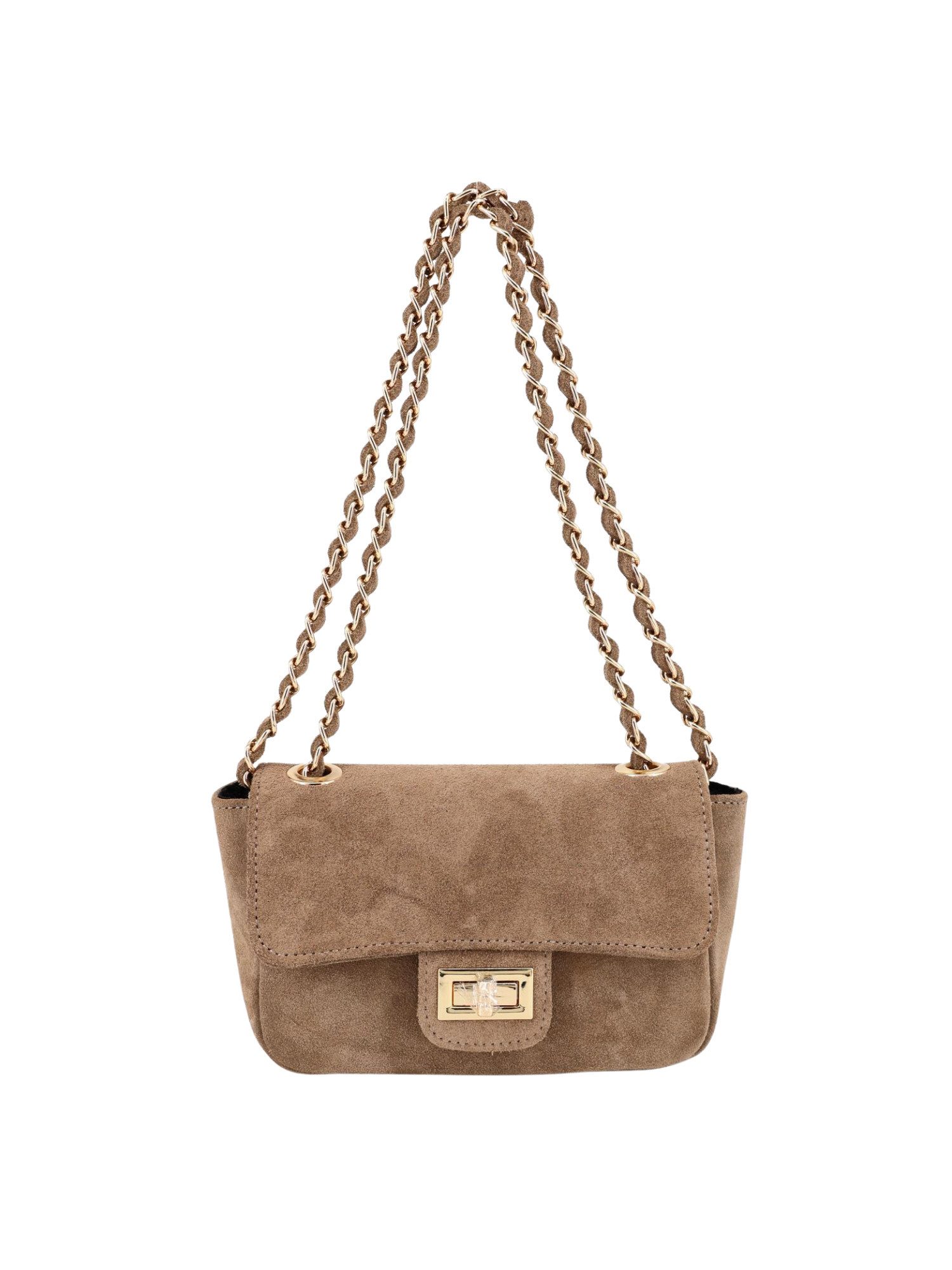 BRISE TASCHE Umhängetasche Kompakte Wildleder-Crossbody mit Kettenriemen, 100 % echtes Wildleder, kompakte Form, Reißverschluss-Innentasche