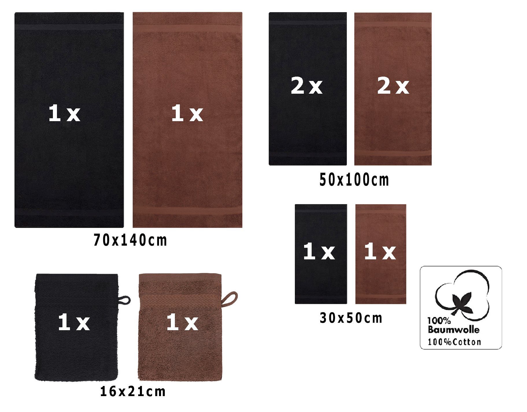 Betz Handtuch Set 10-TLG. Handtuch-Set Premium, 100% Baumwolle, (Set, 10-tlg), Farbe Schwarz & Nussbraun