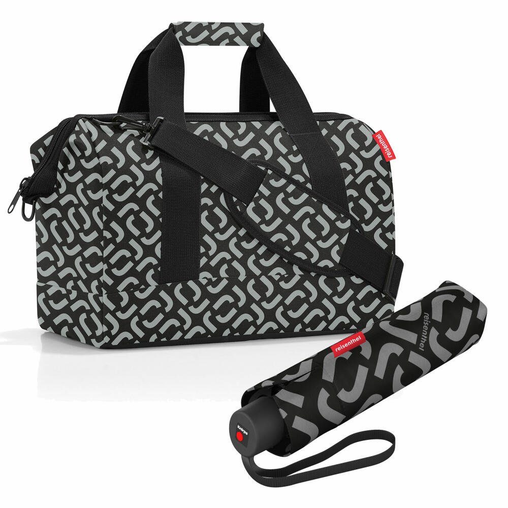 Damen Handtaschen REISENTHEL® Schultertasche allrounder M Set Signature Black (Set, 2-tlg), mit umbrella pocket classic