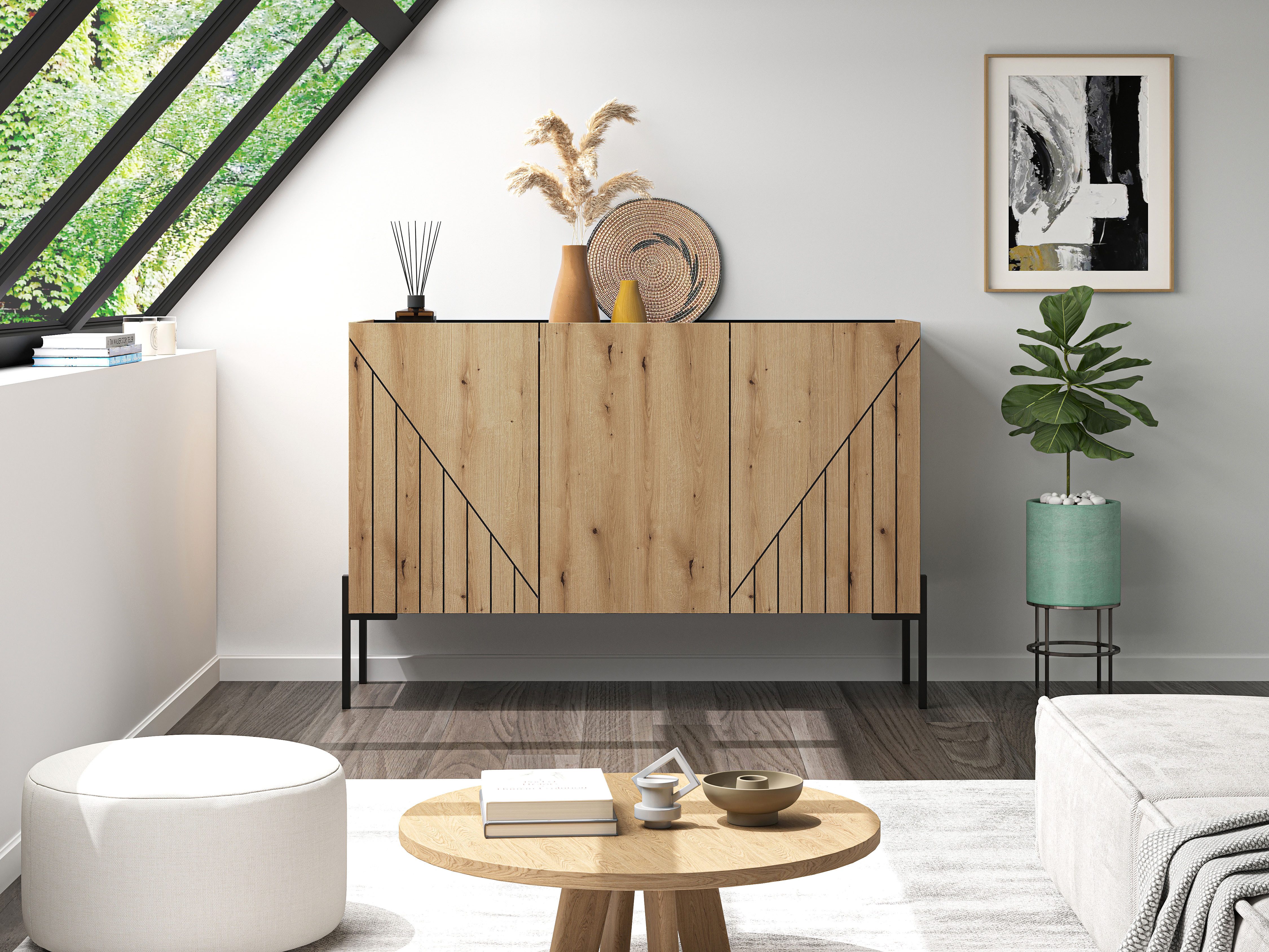INOSIGN Sideboard SNETT, Breite: 122cm, mit Metall-Stabfüßen, 3 Türen, 3 Ei günstig online kaufen