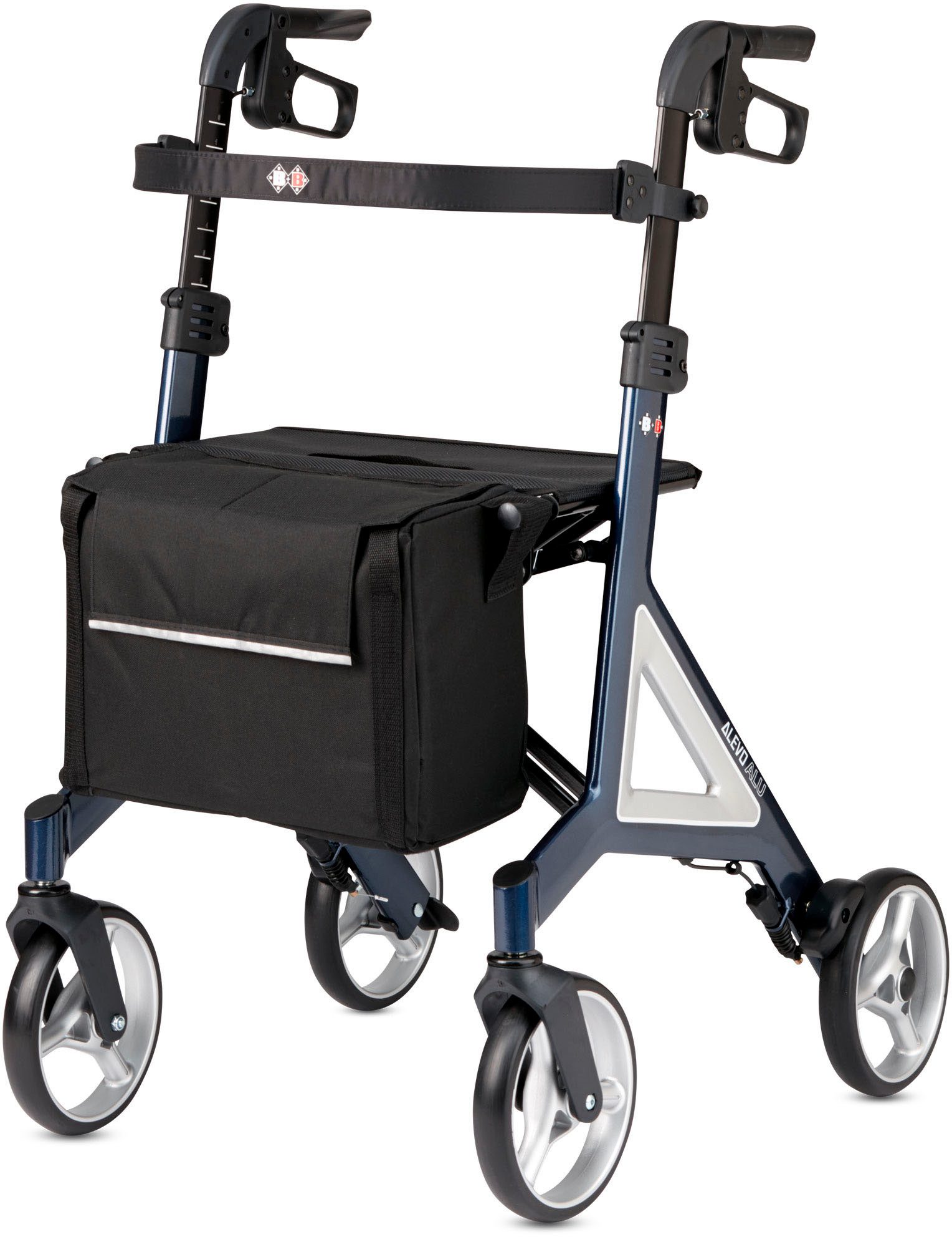 Bischoff & Bischoff Rollator Alevo Alu Rollator, faltbar - für drinnen und draußen, mit stabilem Sitz, Sitzhöhe 58,5 cm