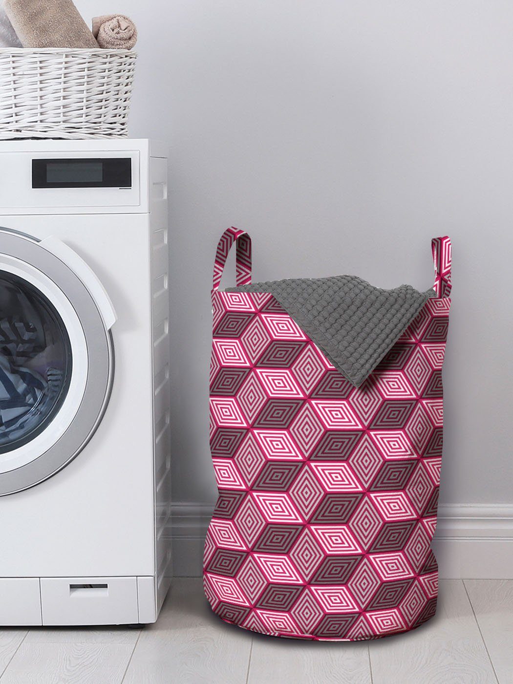 Abakuhaus Wäschesäckchen Wäschekorb mit Waschsalons, Muster Szene Kordelzugverschluss für Spiel Würfel Griffen Optische