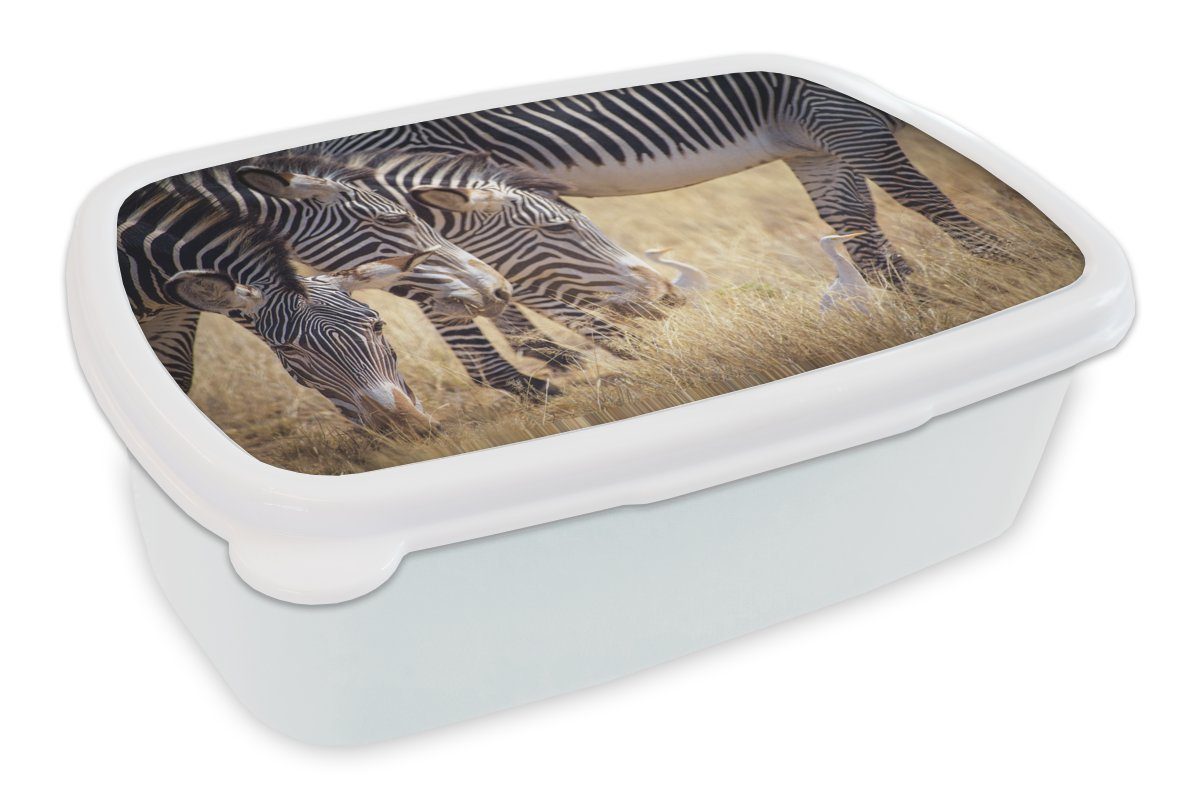 MuchoWow Lunchbox Zebra - und weiß Kinder für für und Weiden Kunststoff, Brotdose, Mädchen Erwachsene, Jungs Safari, (2-tlg), Brotbox 