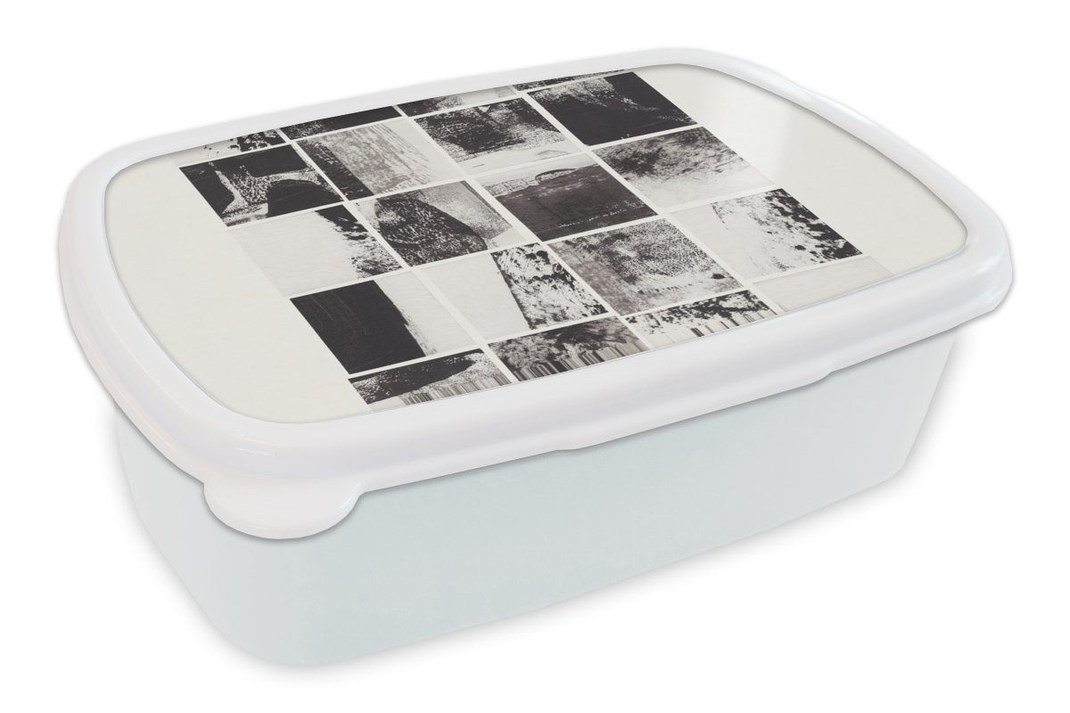 MuchoWow Lunchbox Mosaik Kunststoff, Jungs Kinder für - Mädchen für und Brotbox Erwachsene, und Brotdose, (2-tlg), - Abstrakt Schwarz Weiß, 