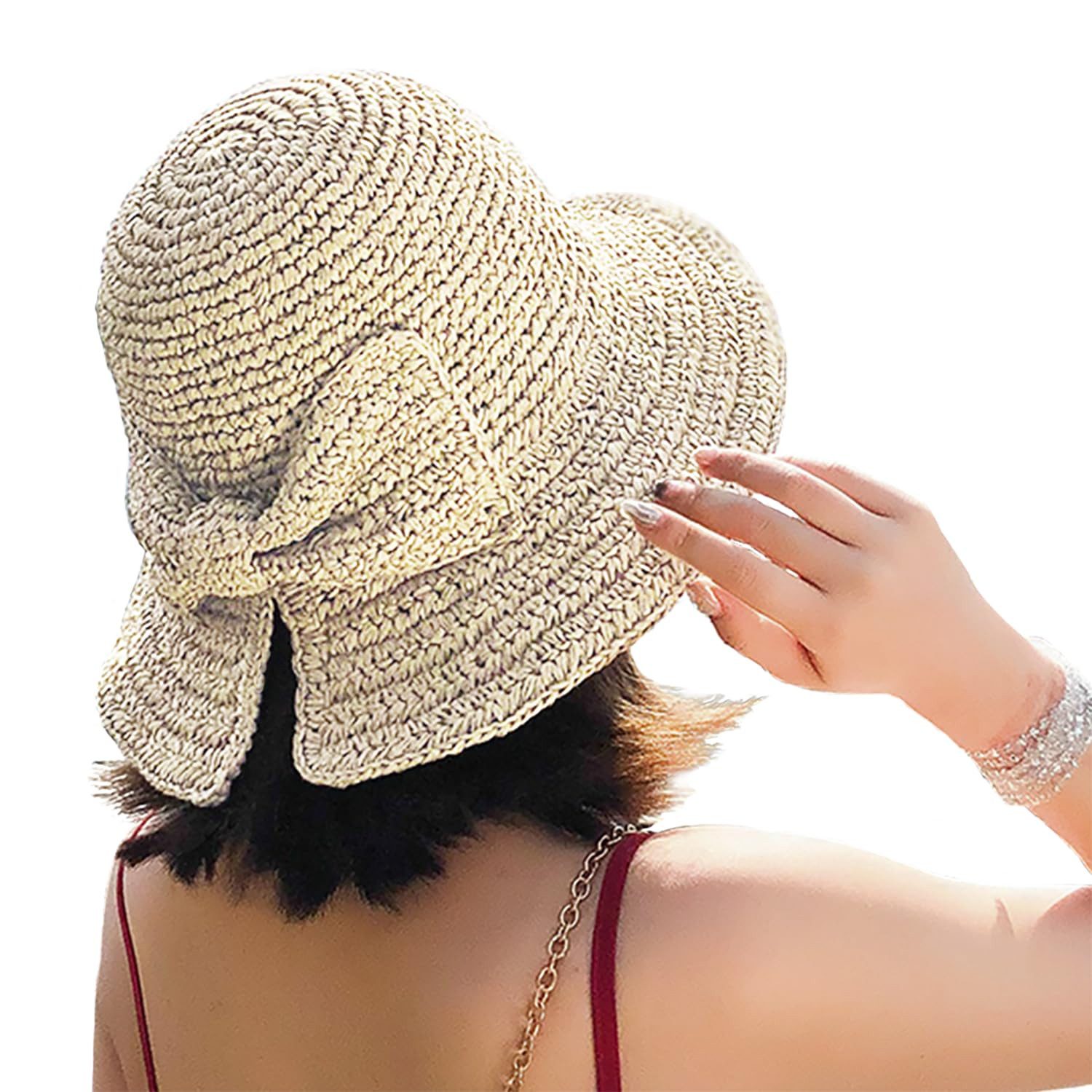 Sonnenhut Strohhut für den Strand, Sommermütze mit Schleife
