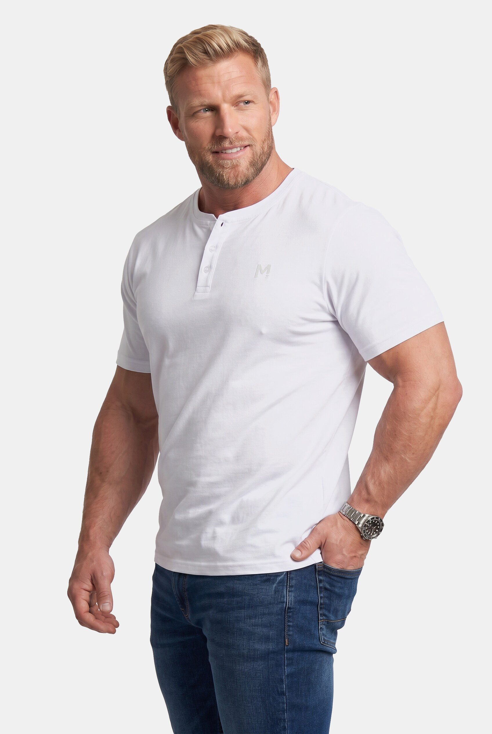 Men Plus T-Shirt Henley Basic Halbarm Rundhals