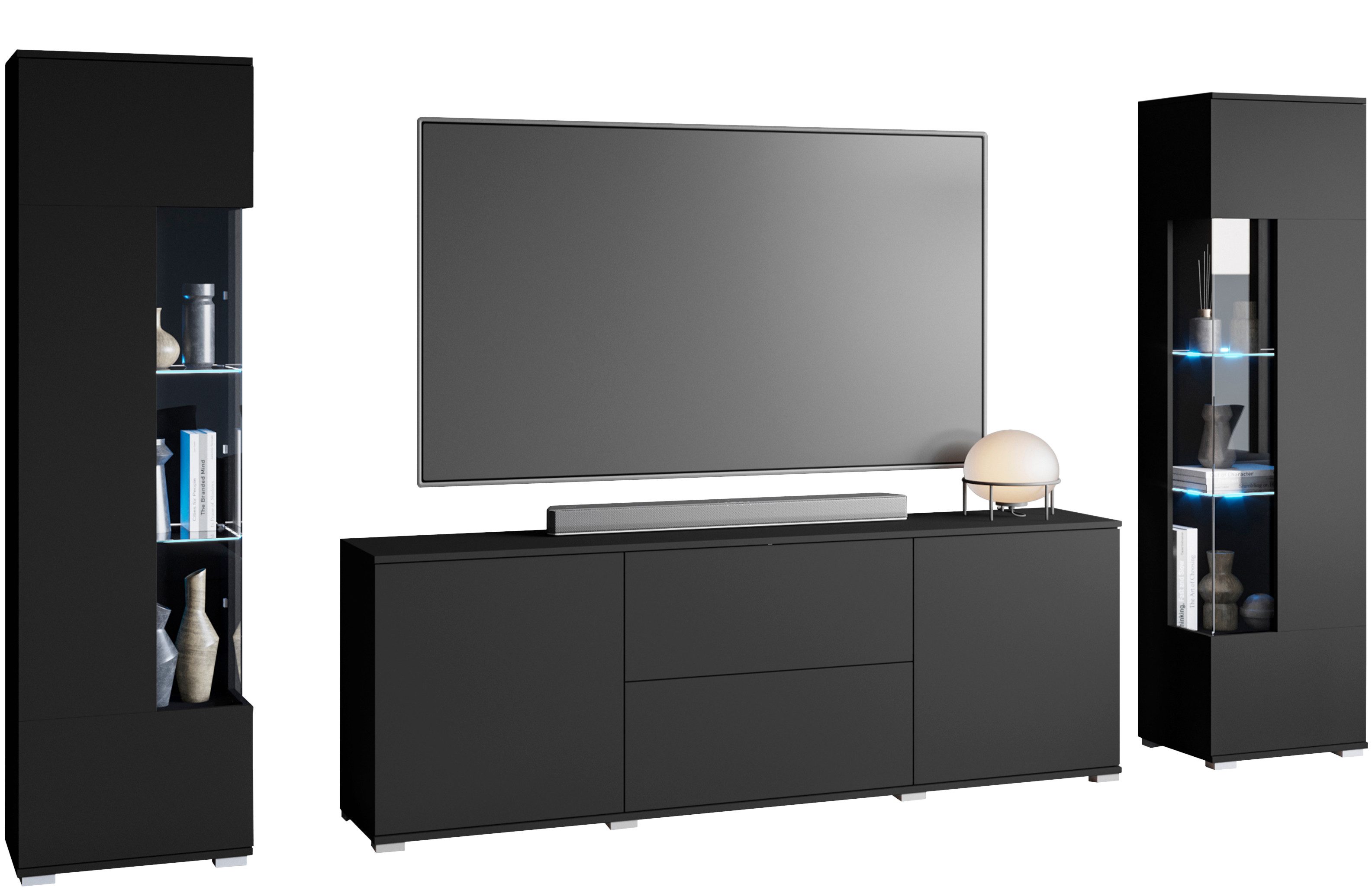 INOSIGN Wohnwand KENIA, (Komplett-Set, 3-St), Vitrinen mit Eckverglasung, h günstig online kaufen