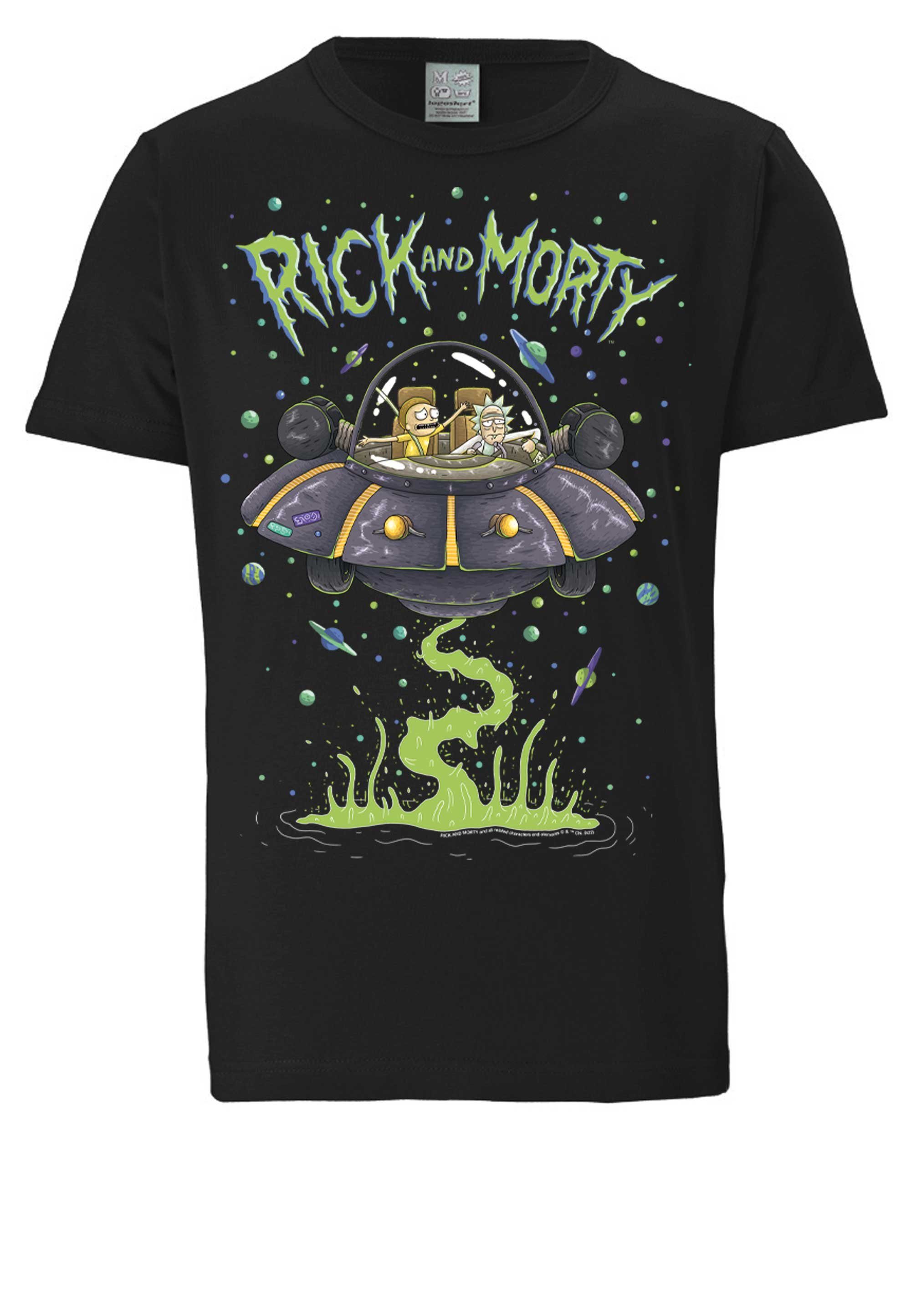 LOGOSHIRT Rick mit Print lizenziertem Raumschiff - & T-Shirt Morty