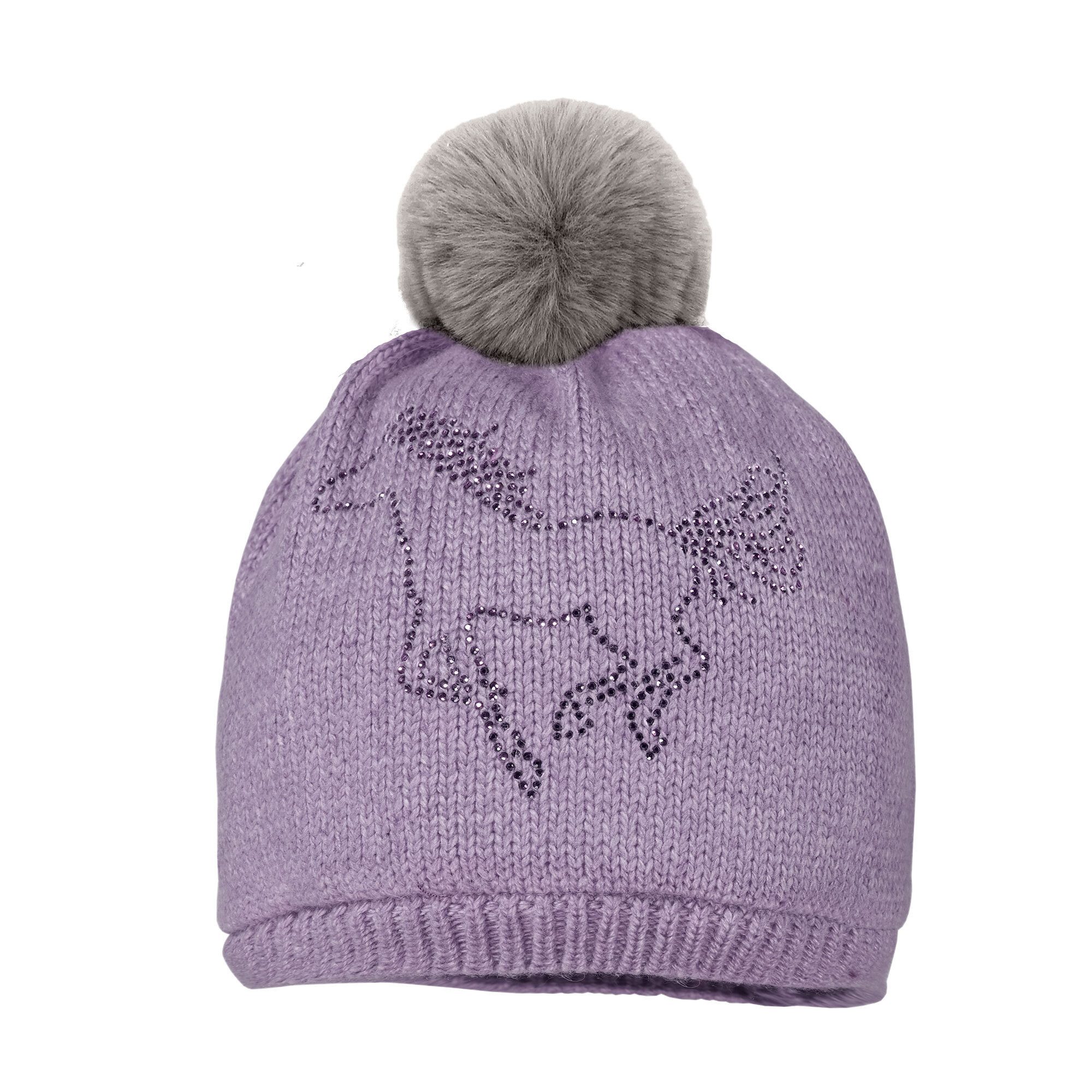 MAXIMO Strickmütze MINI GIRL-Mütze Pferd Strass, Kunstfellpompon, Vollfutter (1-St)