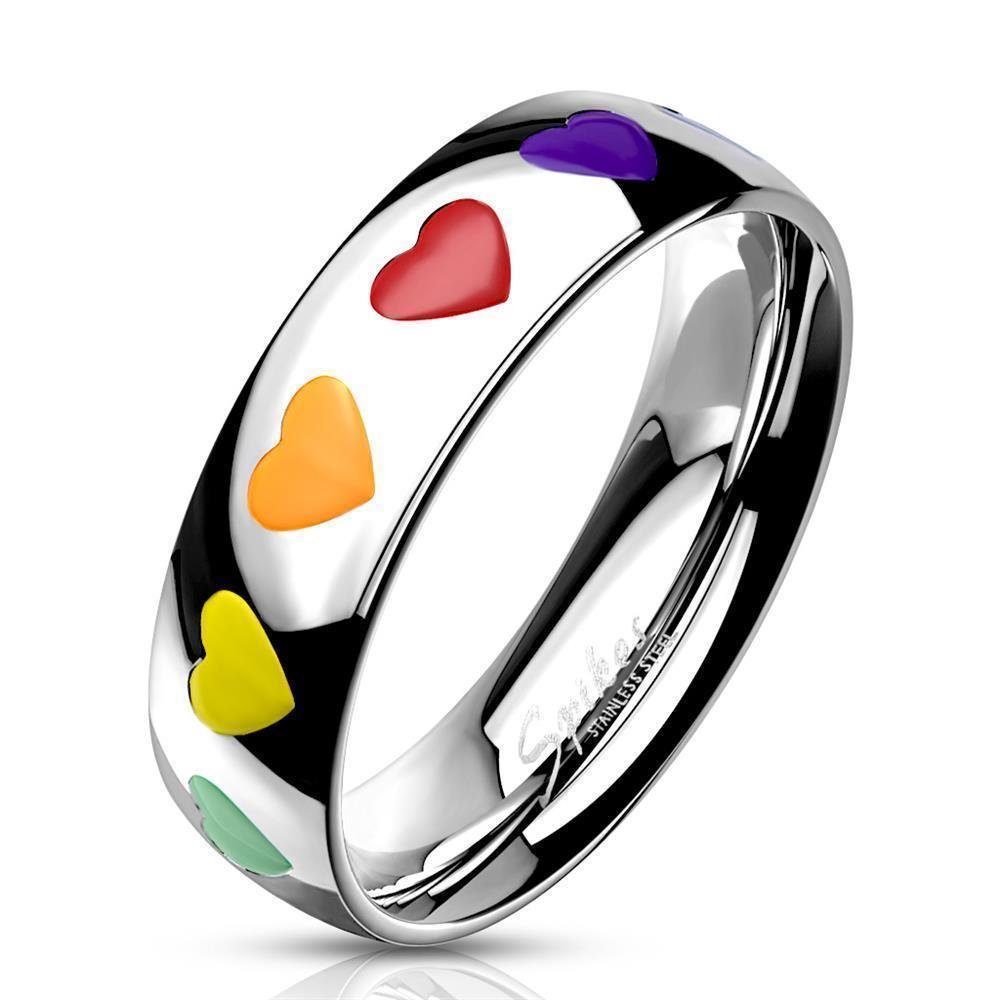 BUNGSA Fingerring 54 (17.2) Bungsa REGENBOGEN Herz Ring Damen - silberner EdelstahlRING (Ring, 1-tlg), Frauen Mädchen