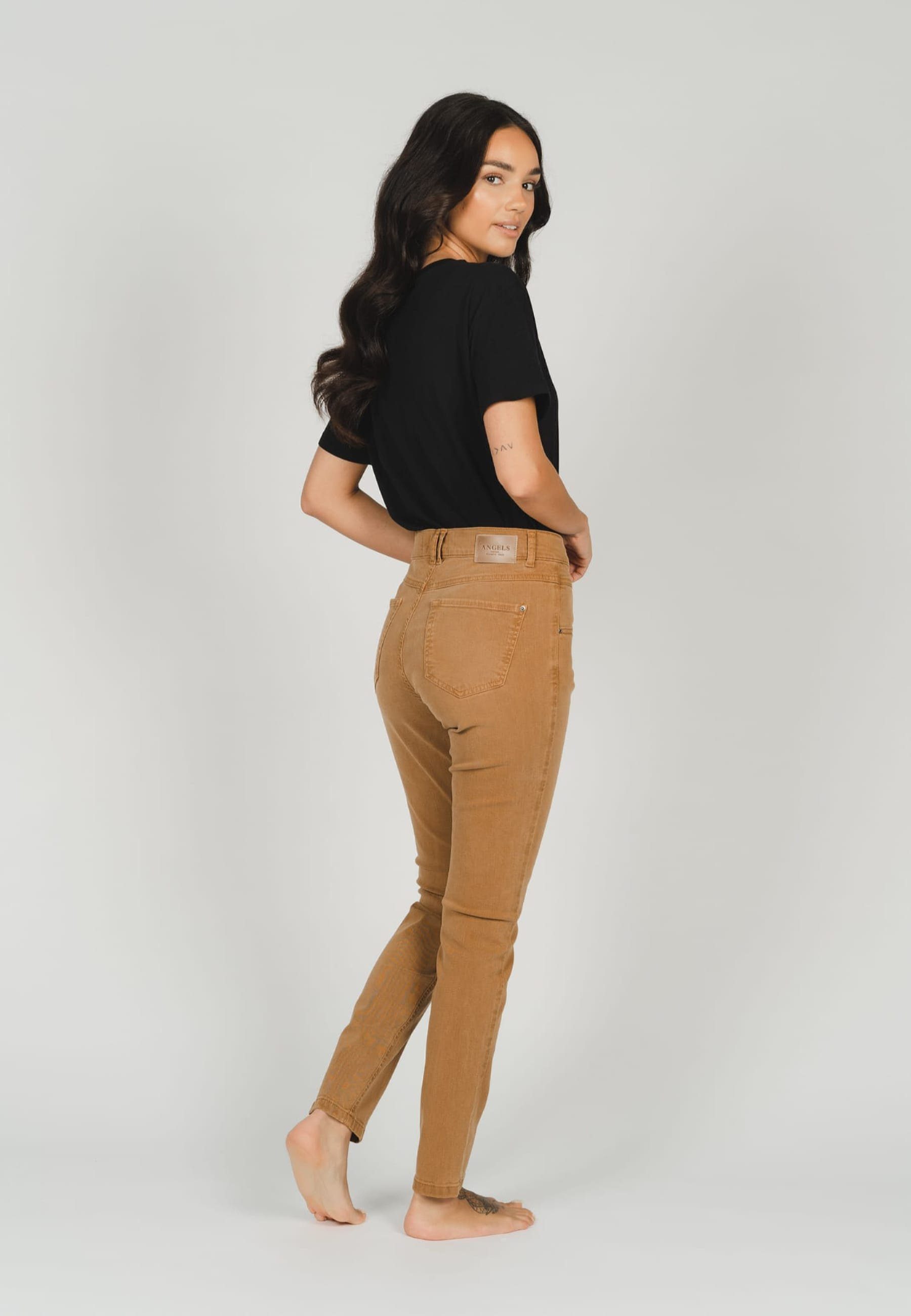 camelfarben mit Button Coloured Skinny Denim ANGELS Slim-fit-Jeans Jeans