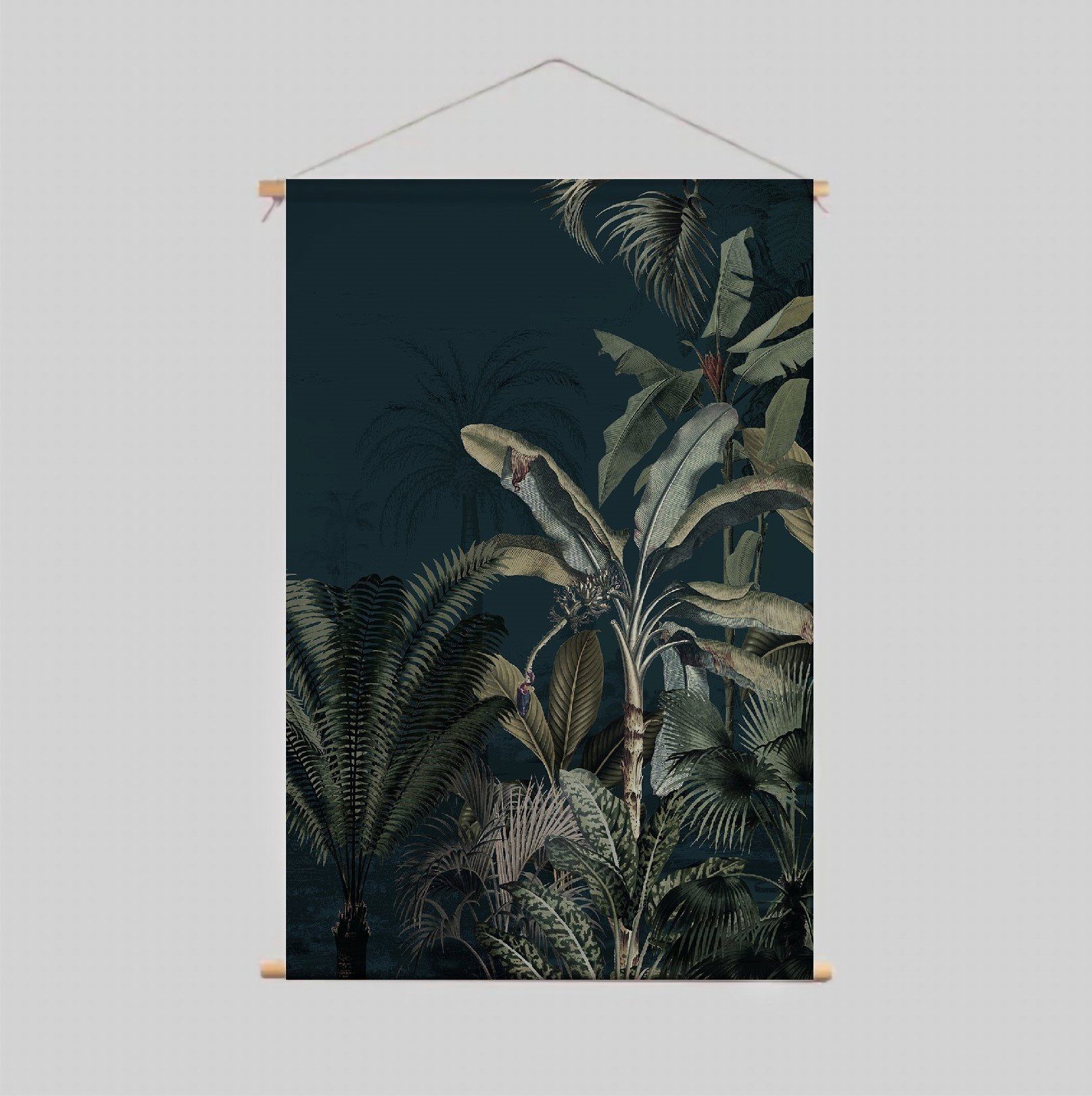 Cosy Home Ideas Wanddekoobjekt Wandbehang tropischer Dschungel bedruckt Stoff 60 x 80 cm Holzstäbe (1 Stück, 1x Wandbehang), knitterfreie, waschbare Wanddeko | Wandobjekte