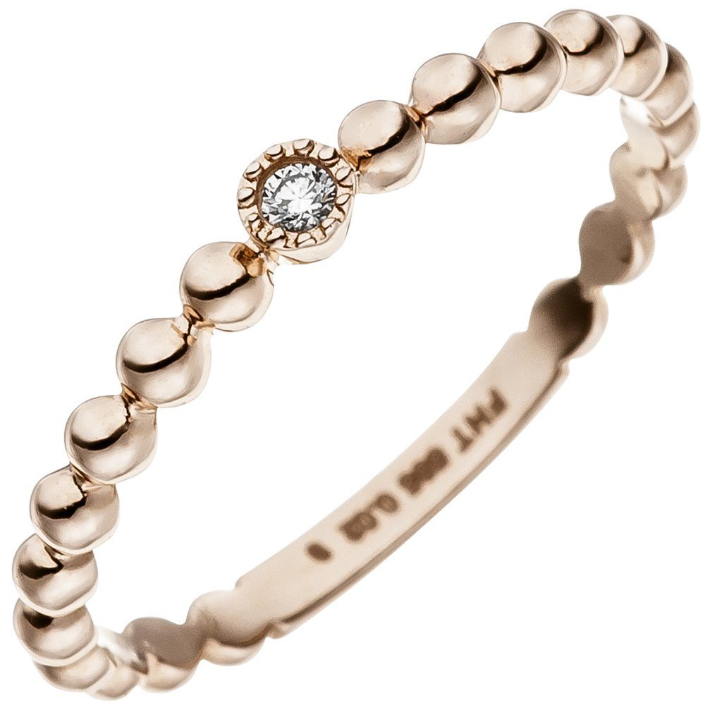 Schmuck Krone Silberring Solitär Ring mit Brillant 0,02 Ct., 585 Rotgold, Gold 585