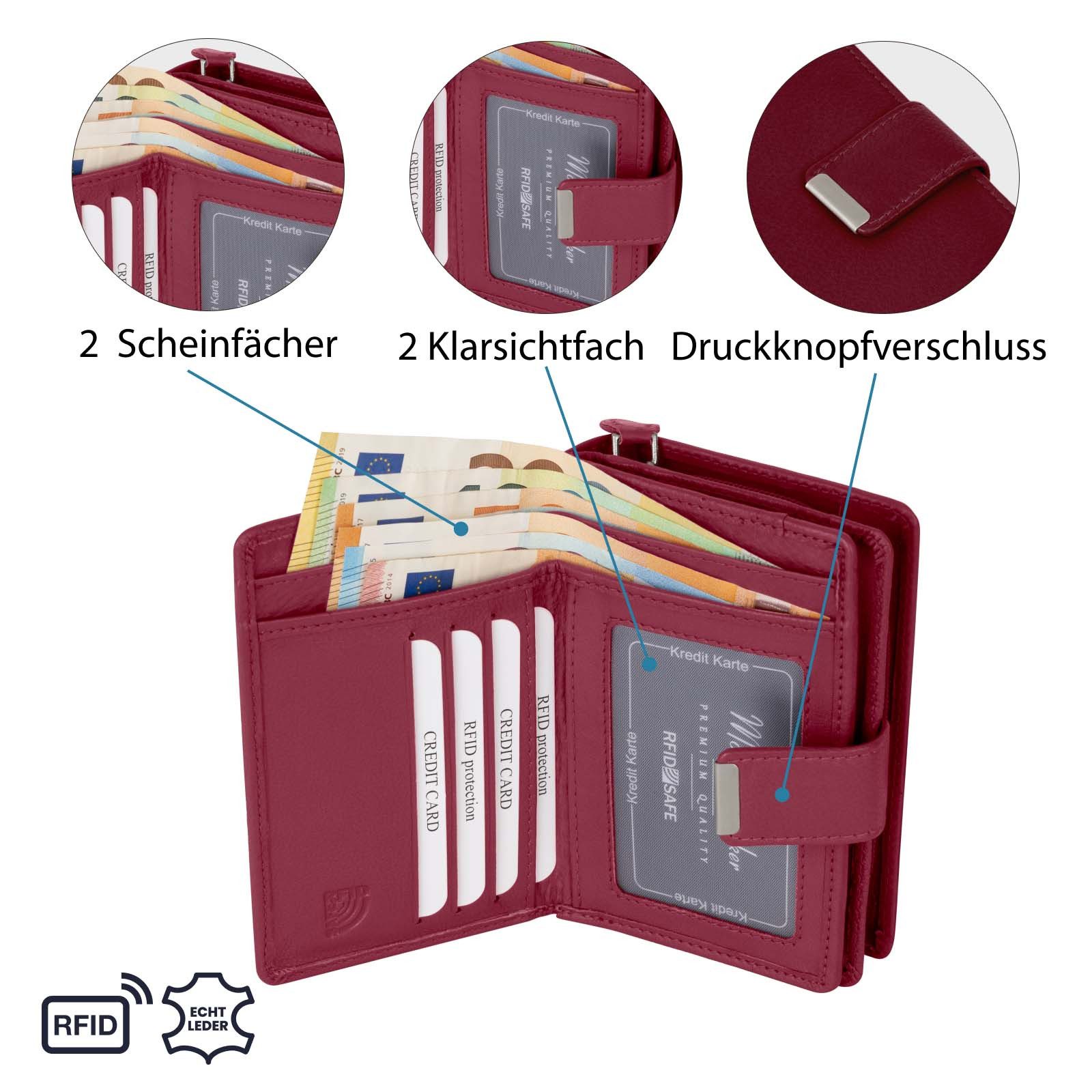 Money Maker Geldbörse RFID Damen Geldbörse Portemonnaie Geldbeutel Damenbörse Leder, Damen Geldbörse klappbar mit Drückknopf Portemonnaie Geldbeutel