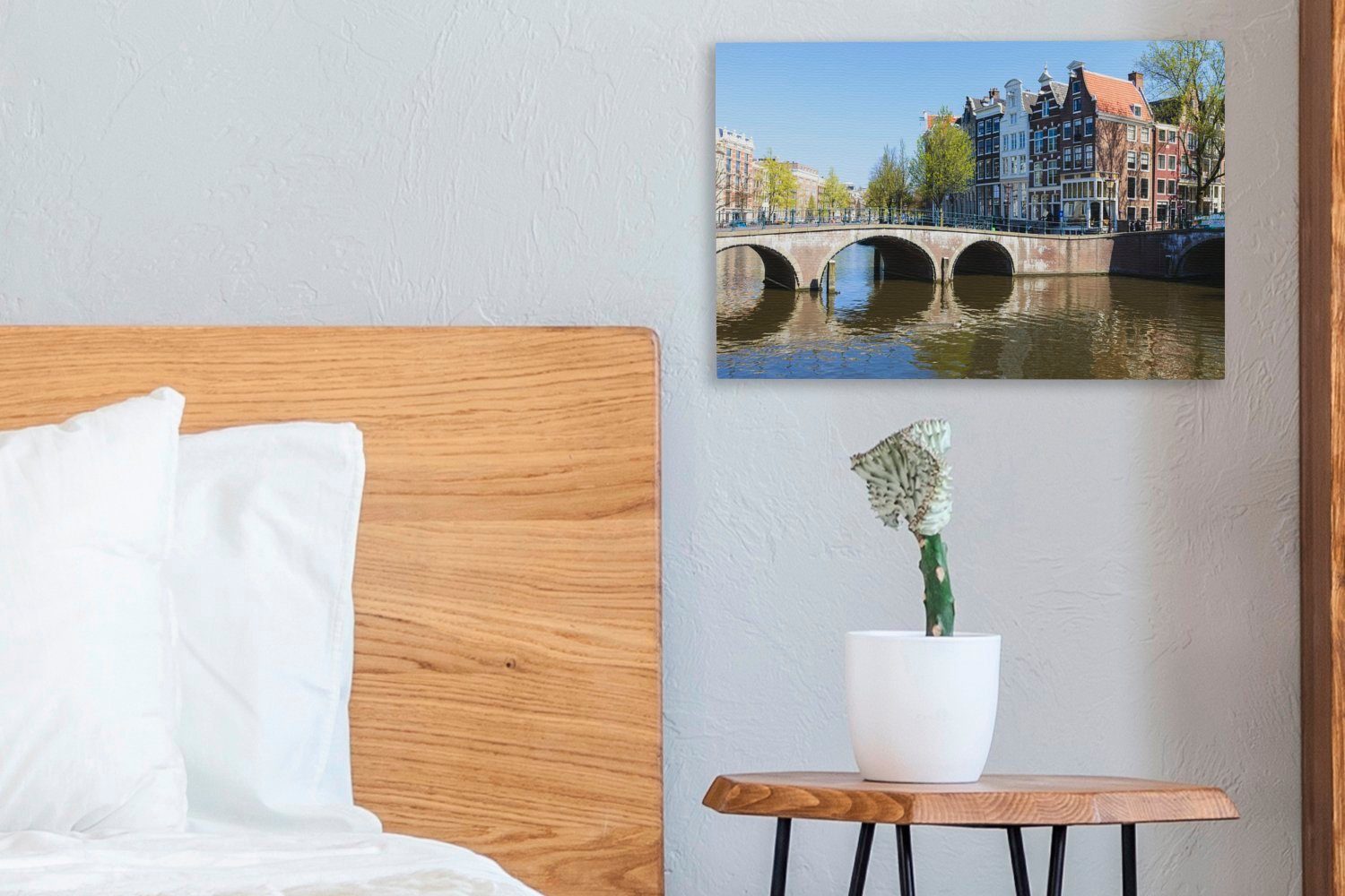 30x20 Keizersgracht Brücke, mit der einer Darstellung (1 Wandbild Amsterdamer cm St), Aufhängefertig, Leinwandbild OneMillionCanvasses® Wanddeko, Leinwandbilder,