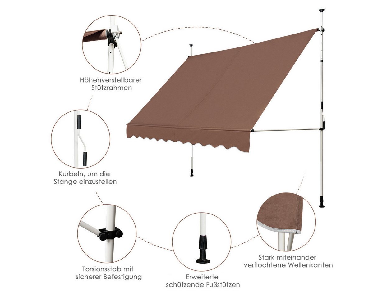 Thumbnail - KOMFOTTEU Klemmmarkise Balkonmarkise Sonnenschutz ohne Bohren, 300 cm