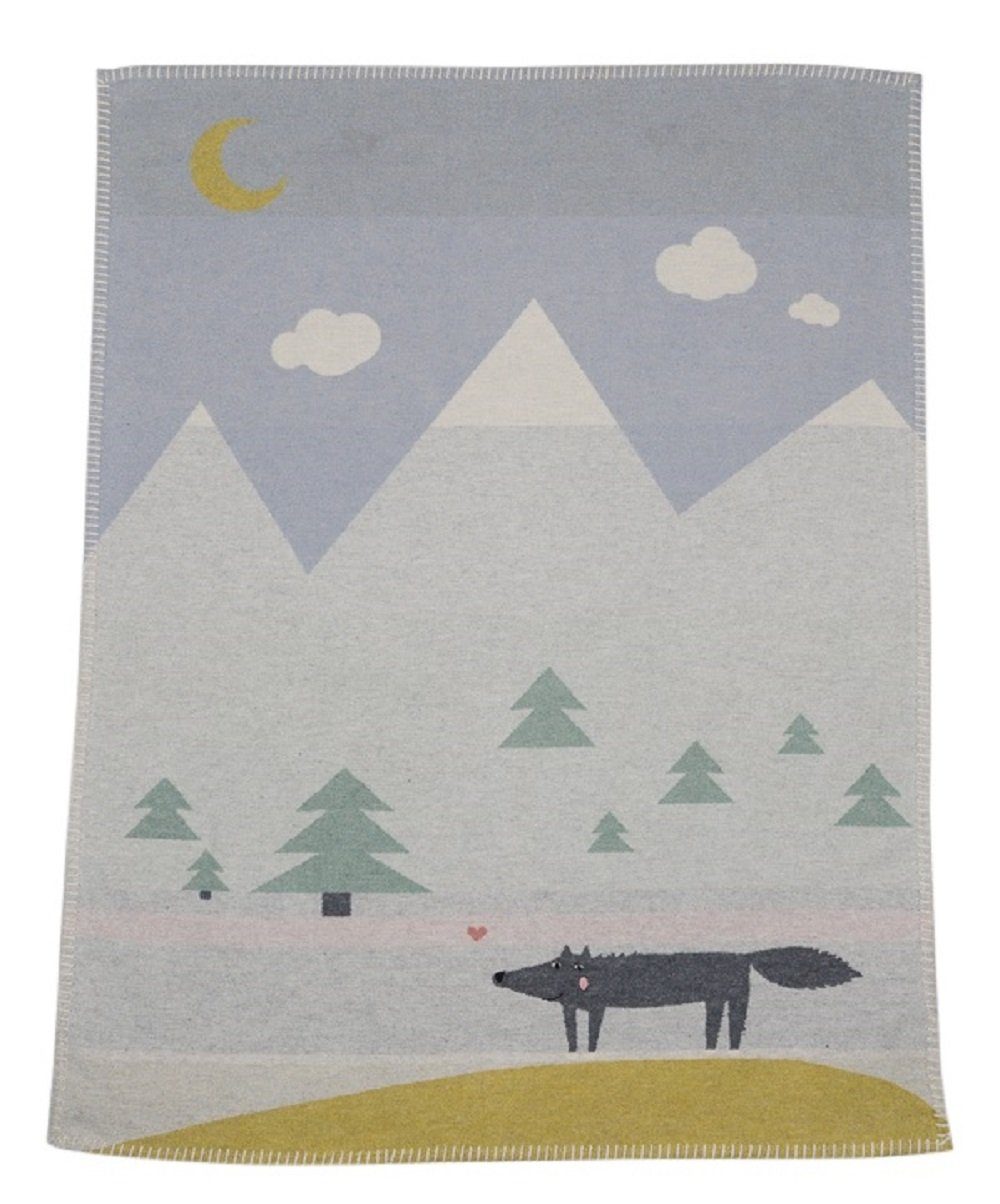 Babydecke Lili mit Stick 'Wolf' 70 x 90 cm Nordsee - Blau, DAVID FUSSENEGGER