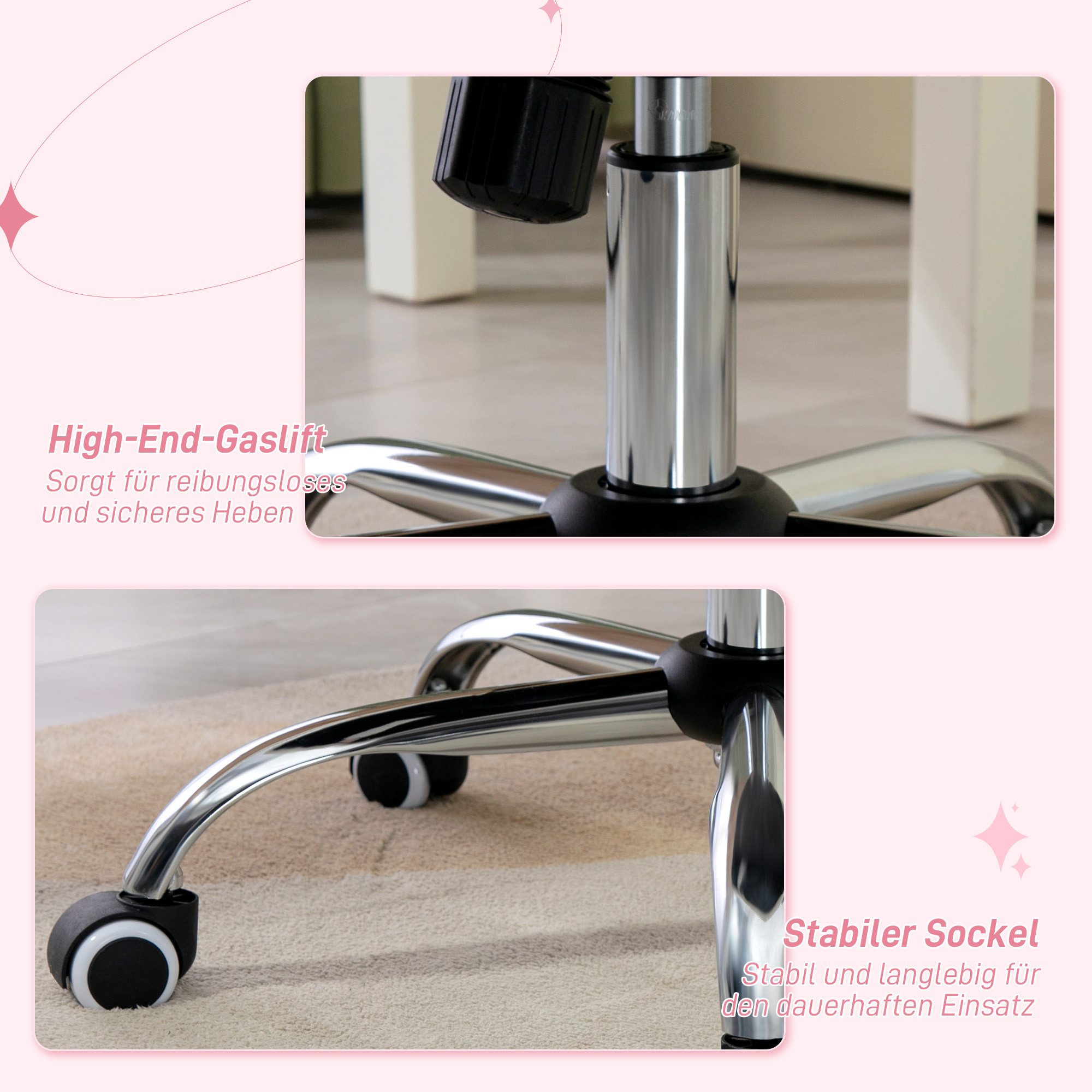 Vinsetto Bürostuhl Drehstuhl, Schreibtischstuhl mit Schwenkrädern (Chefsessel, 1 St), für Wohnzimmer, Büro, Rosa