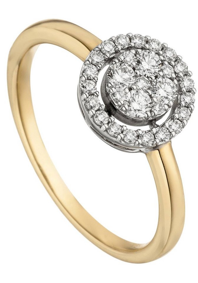 JOBO Fingerring Ring mit 28 Diamanten, 585 Gold bicolor