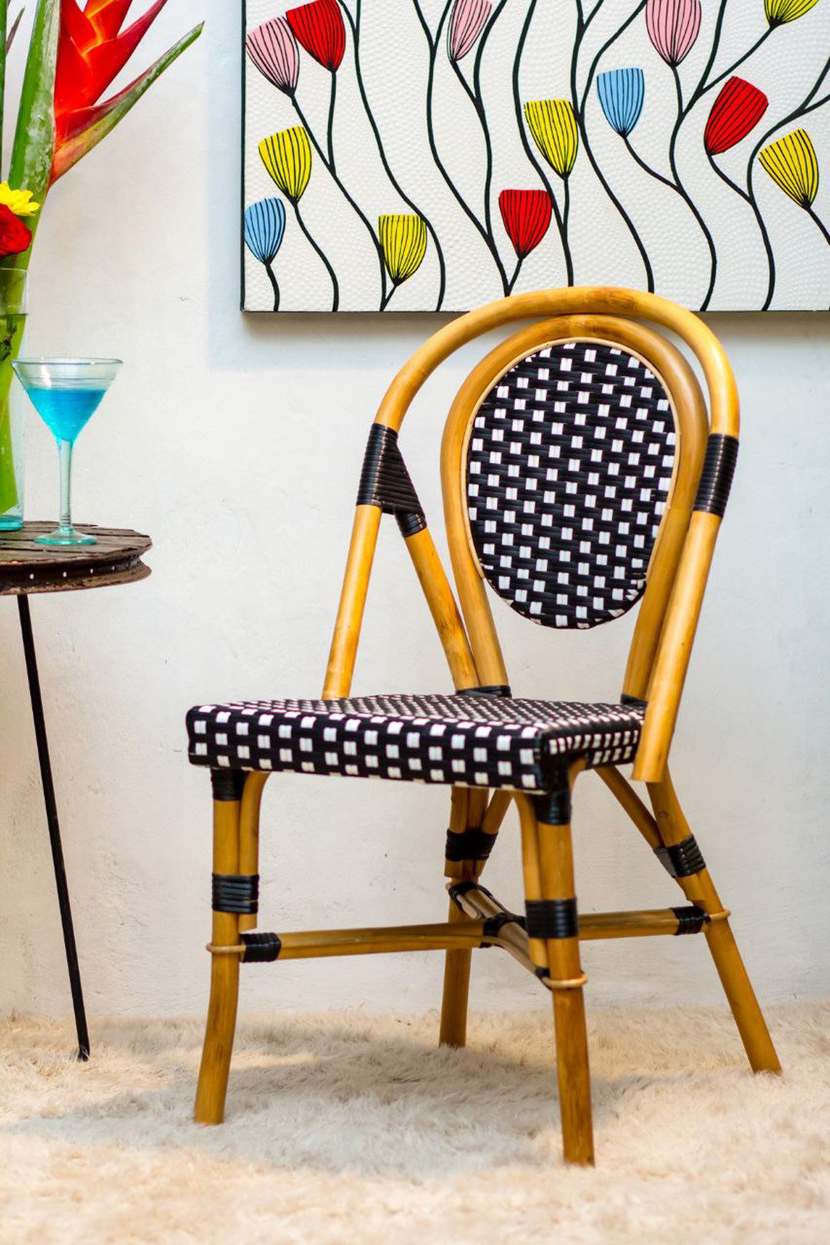 More2Home Bistrostuhl FASHION, 2er-Set, Rattan/Polygeflecht schwarz/weiß