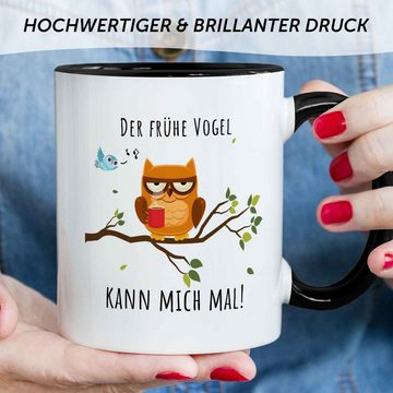 GRAVURZEILE Tasse bedruckt mit Spruch - Der frühe Vogel kann mich mal! - Fun Geschenke, - Farbe: Schwarz & Weiß