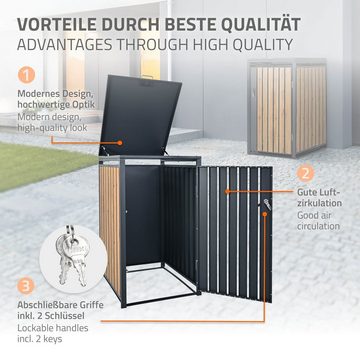 ML-DESIGN Mülltonnenbox Mülltonnenverkleidung Müllbox Mülltonnecontainer Mülltonnenabdeckung, Anthrazit-Eichenoptik 240L 68x80x1163cm Stahl wetterfest abschließbar