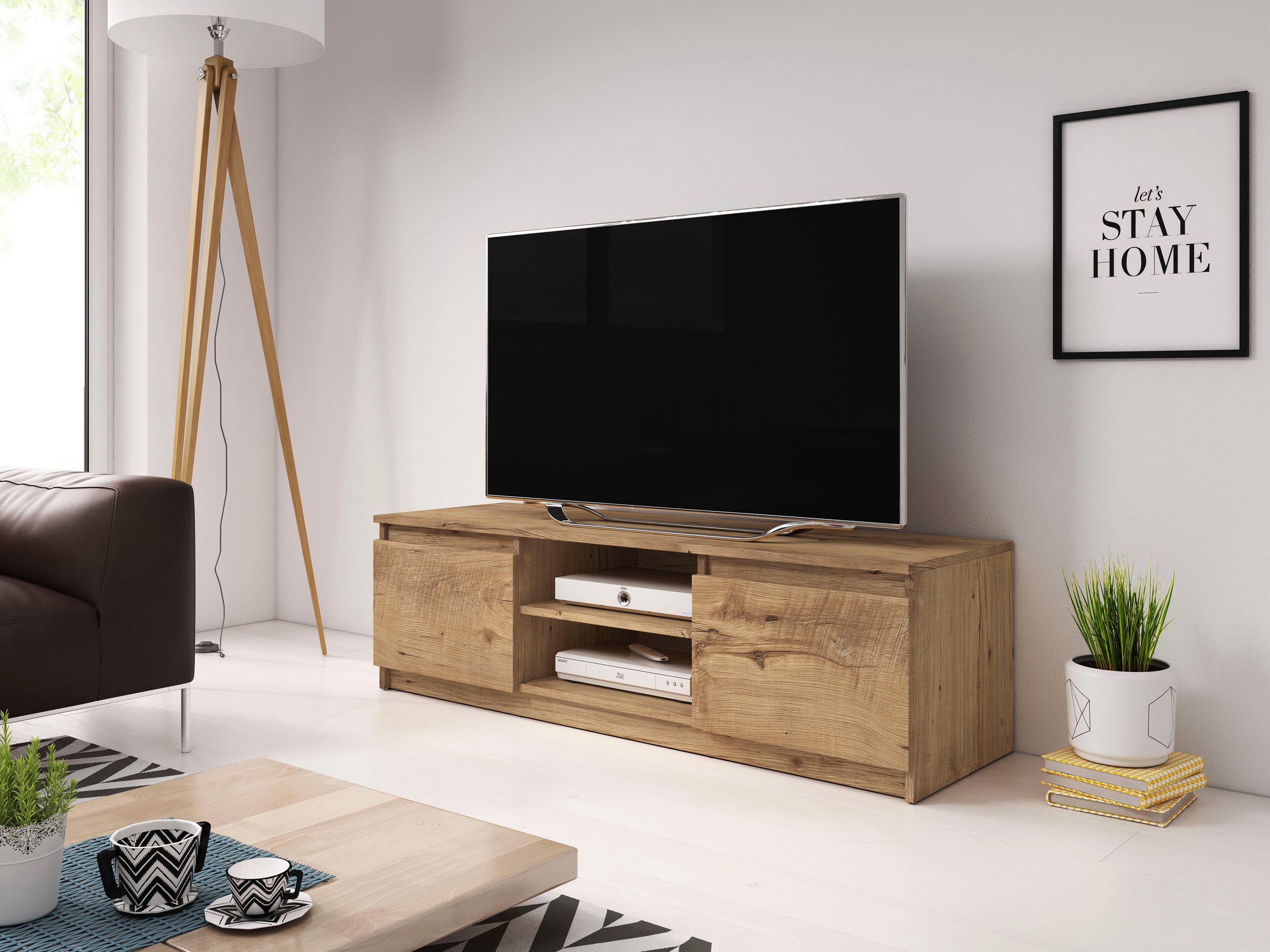 Home affaire Lowboard DINGO, zeitloser TV-Schrank, TV-Board Breite 120 cm, grifflose Fernsehschrank