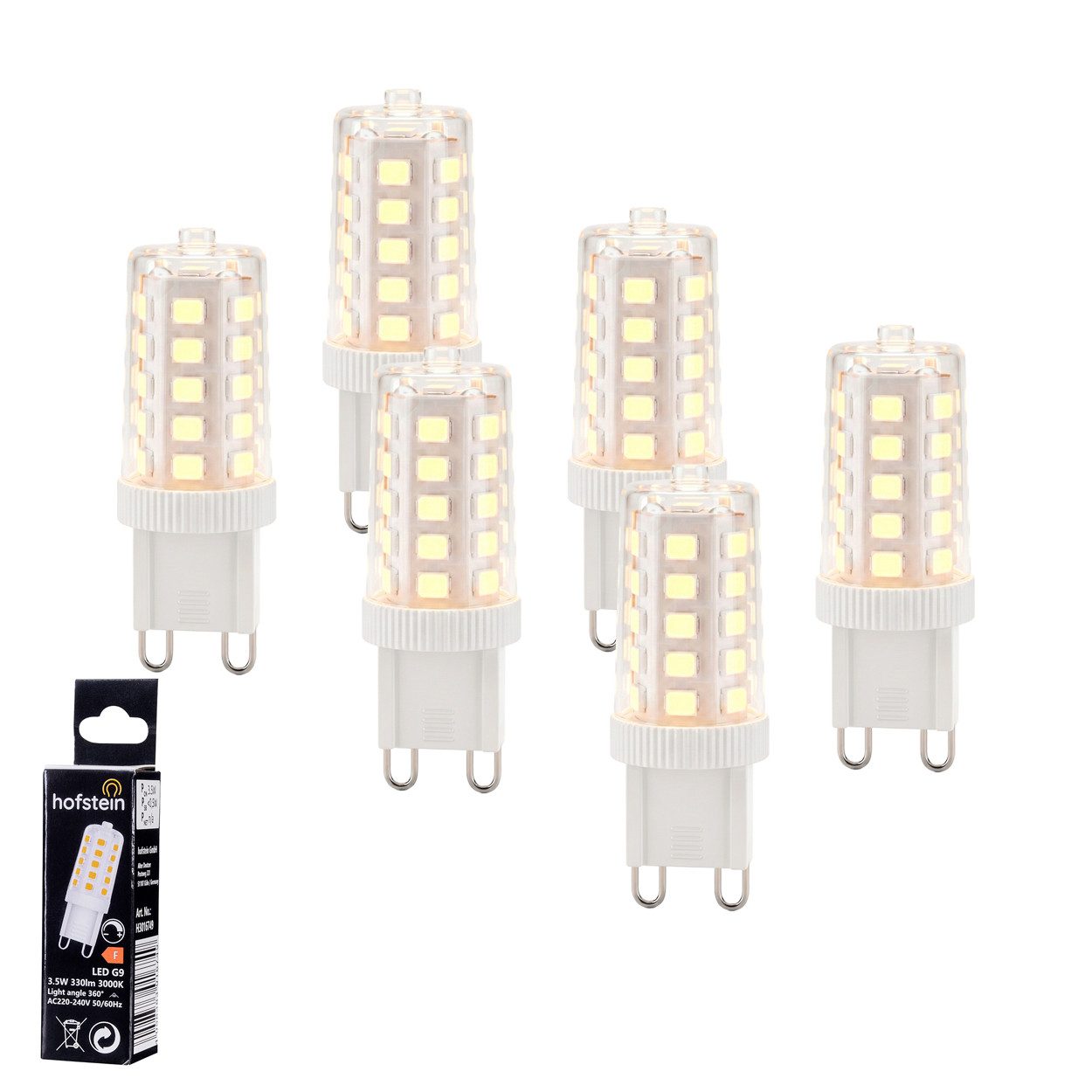 hofstein LED-Leuchtmittel 6er Set Glühbirne G9 Warmweiß dimmbar 3,5 Watt G9, G9, 3000 Kelvin, 330 Lumen, Filament, Klar