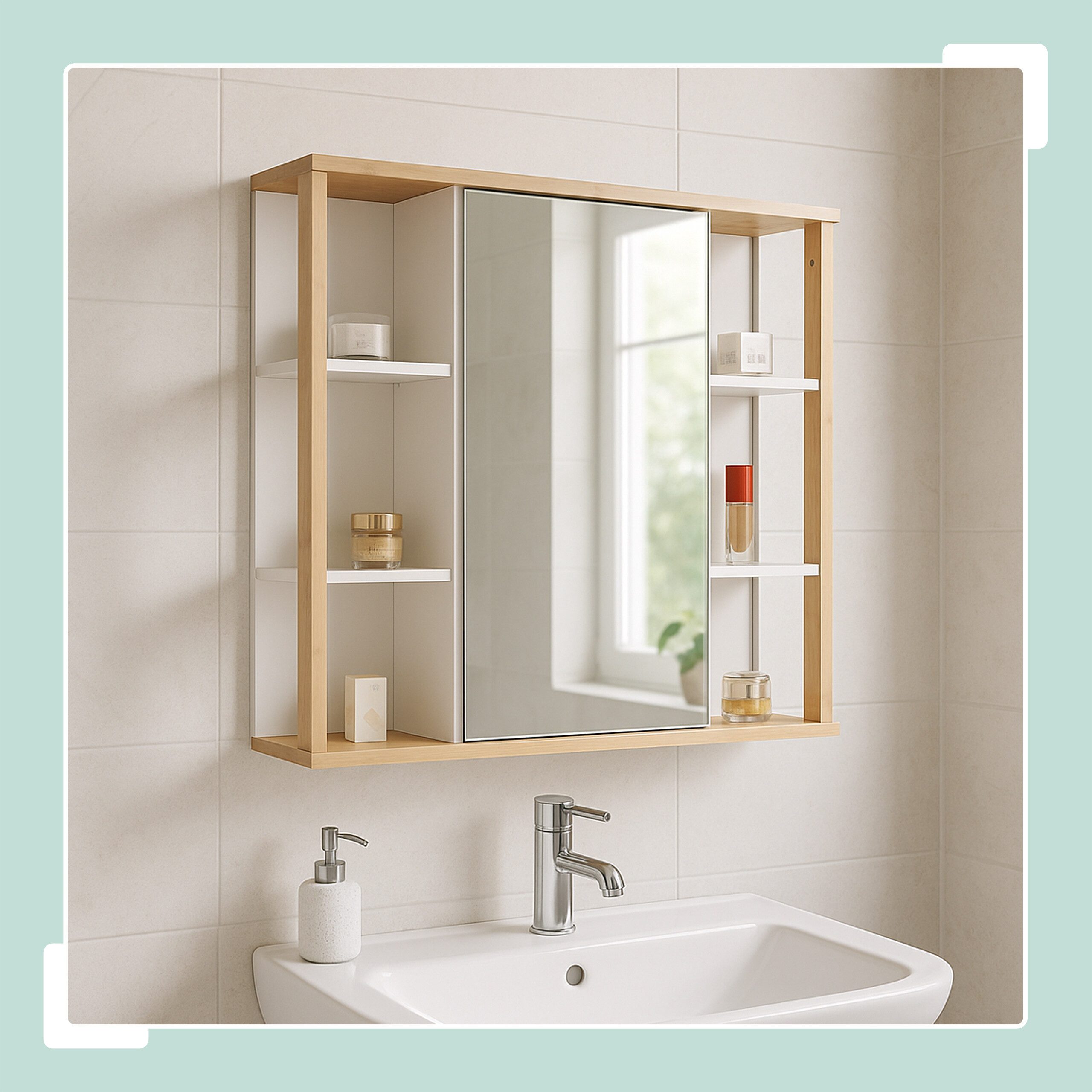 relaxdays Spiegelschrank mit Bambus Dekor günstig online kaufen