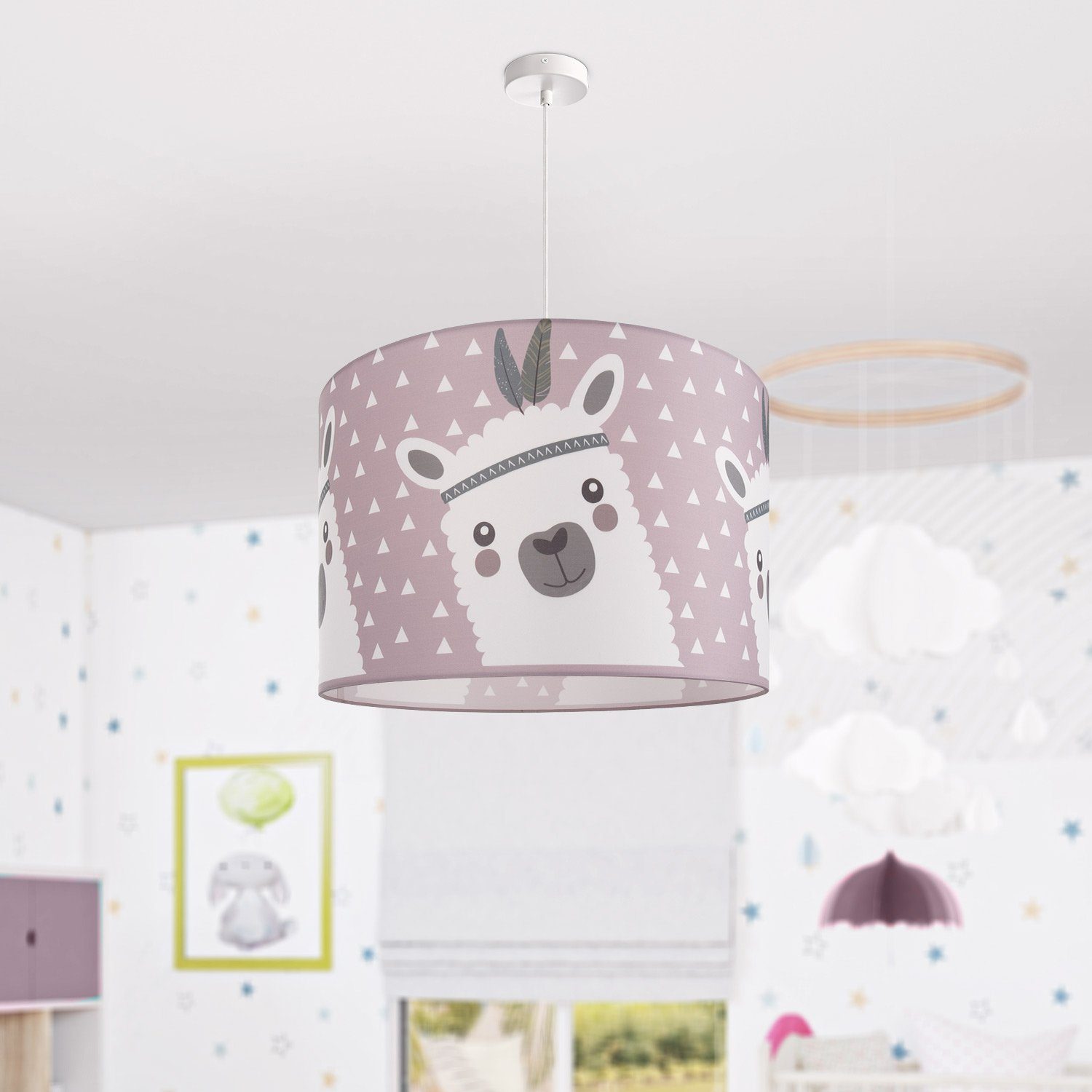 ohne Ela 214, Lampe Lama-Motiv, Deckenlampe Leuchtmittel, LED Kinderzimmer E27 Pendelleuchte Paco Home Kinderlampe