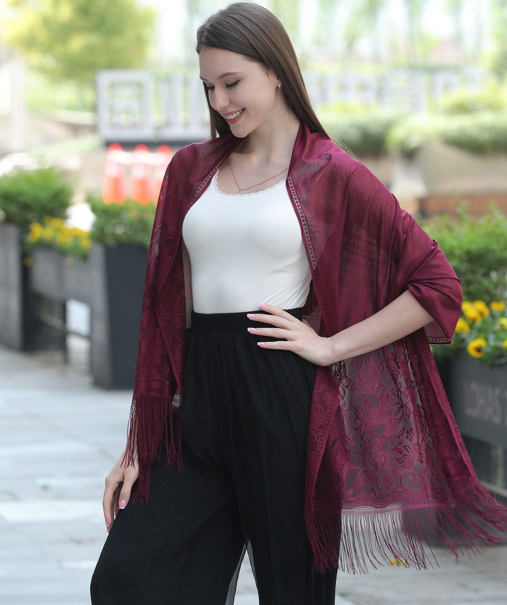 Zaewry Modeschal Stola Für Abendkleid Festlich Spitzenschal Mit Fransen, Für Sommer und Frühling