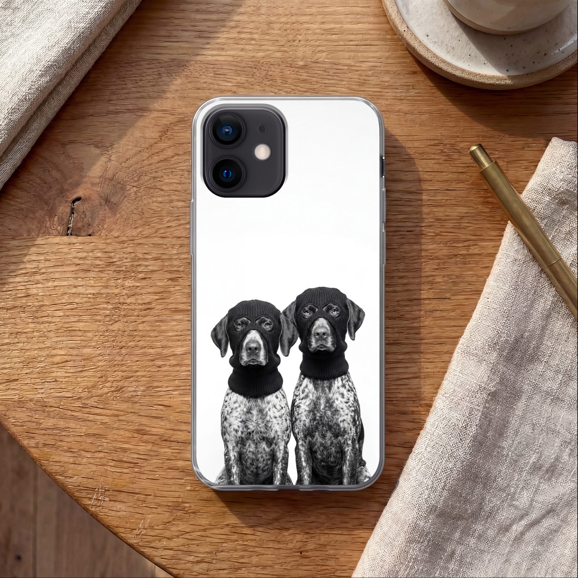 MuchoWow Handyhülle für Apple iPhone 12 Mini Hunde - Balaclava - Schwarz - Weiß, Smartphone-Bumper, Print, Handy Schutzhülle Dünn