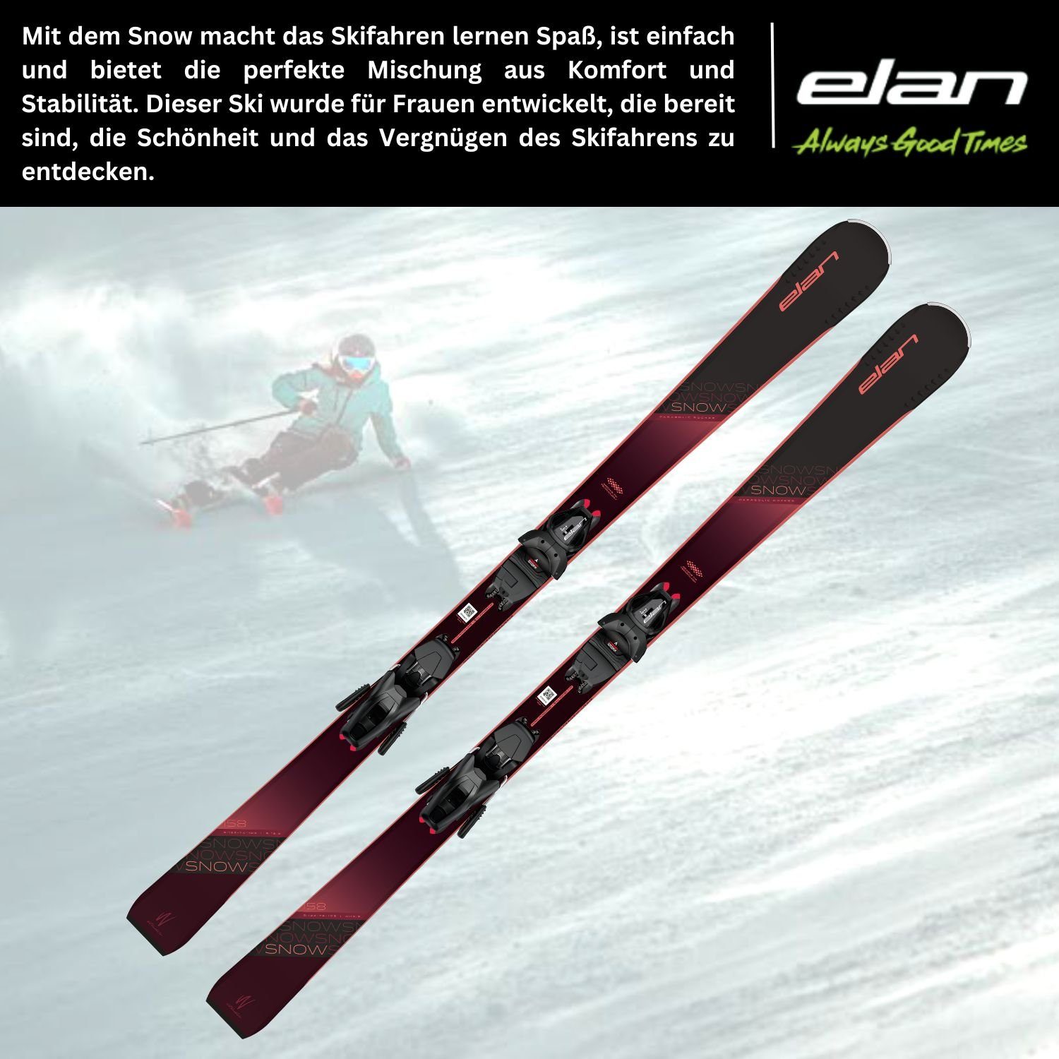 elan Ski, Damenski Ski Elan Snow / White Parabolic Rocker + Bindung EL9.0