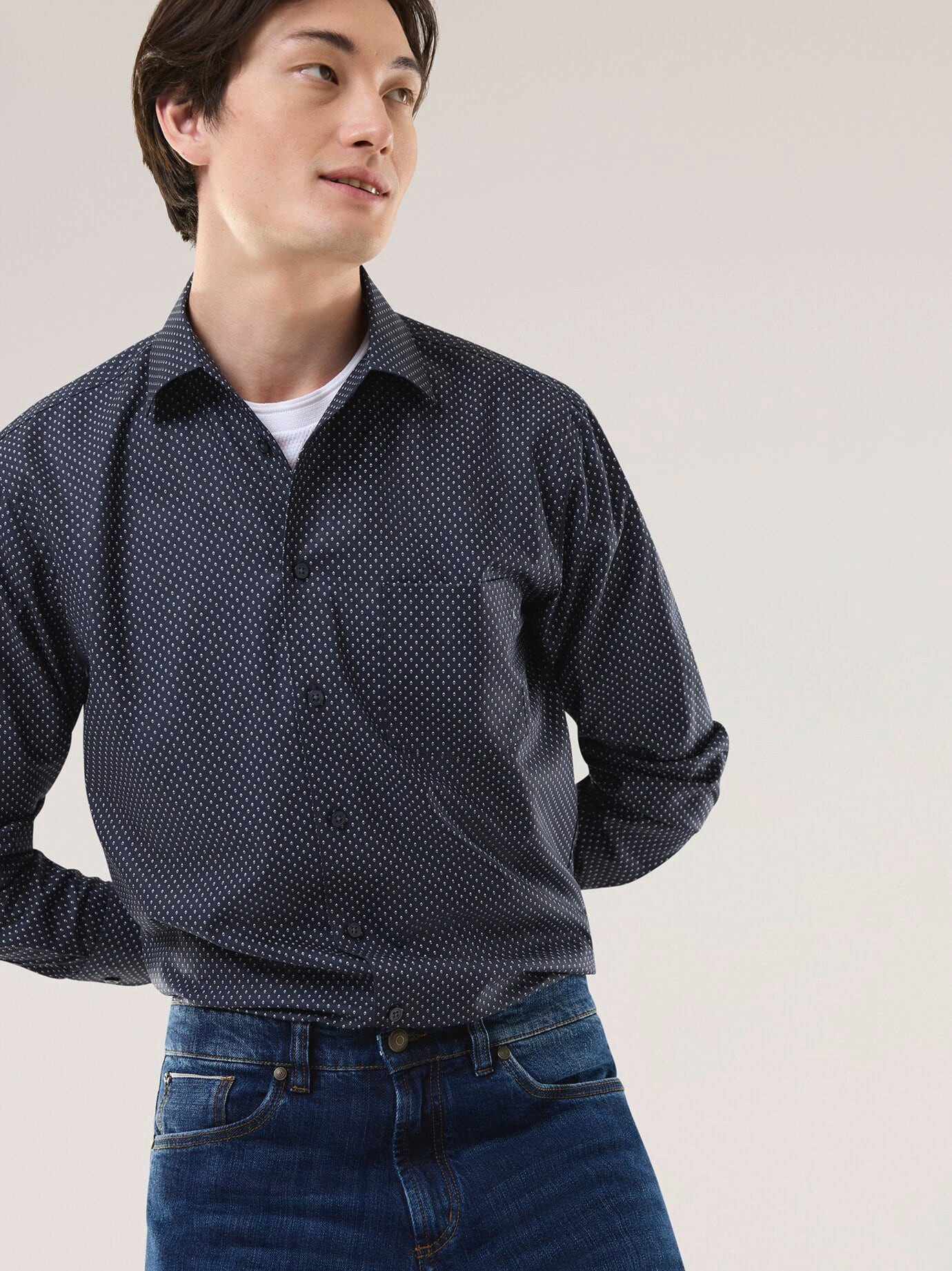 Walbusch Businesshemd Herren Bügelfreies Hemd mit Relax-Kragen Comfort Fit 100% Baumwolle, Extraglatt & pflegeleicht