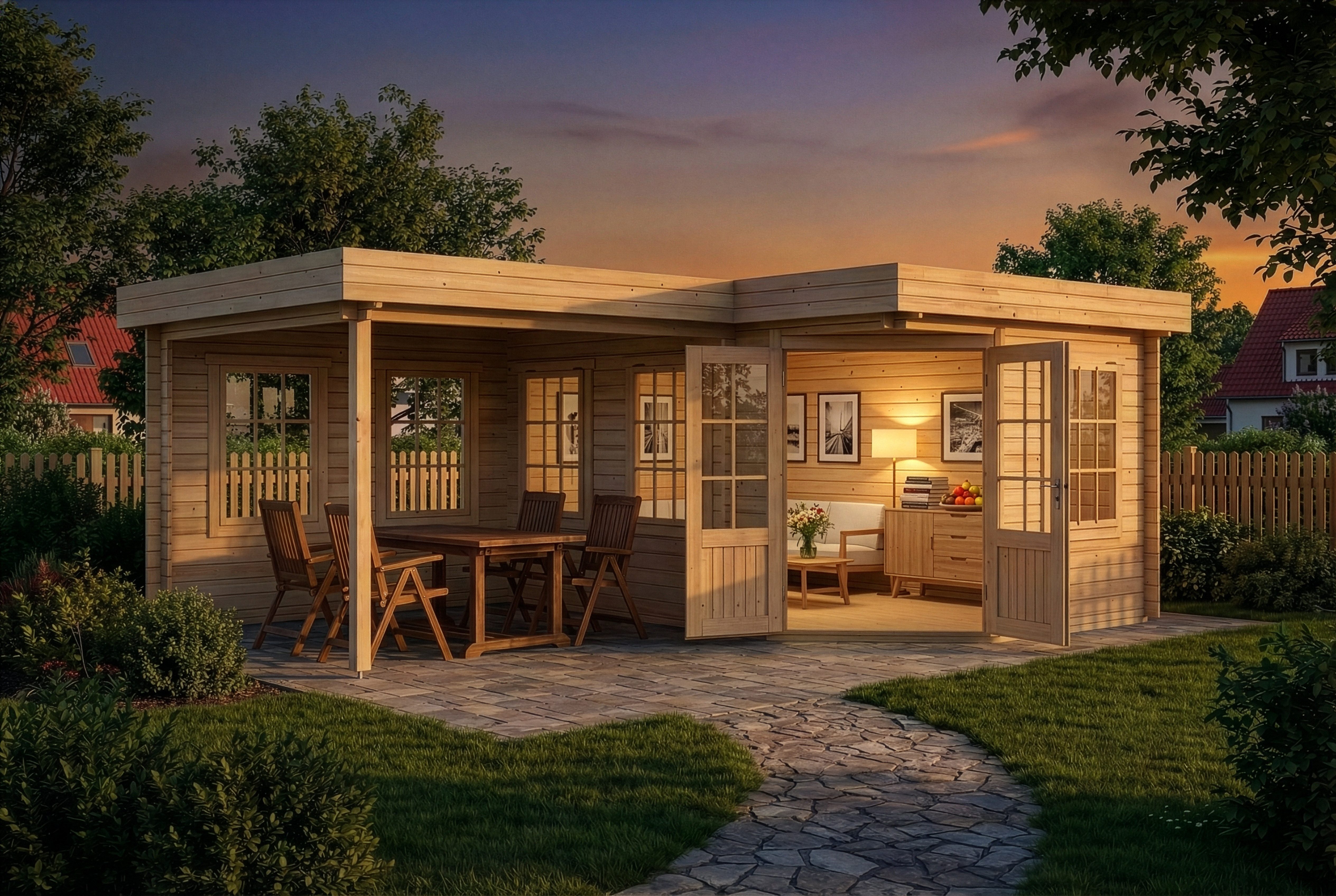 Alpholz Gartenhaus Holz 5-Eck Pepe, BxT: 618x462 cm, in Naturbelassen mit 28mm Wandstärke