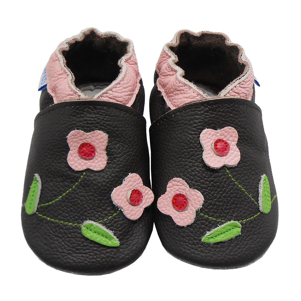 Yalion Yalion Leder Baby-Lauflernschuhe, weich, rutschfest, Rosa Blumen Krabbelschuh