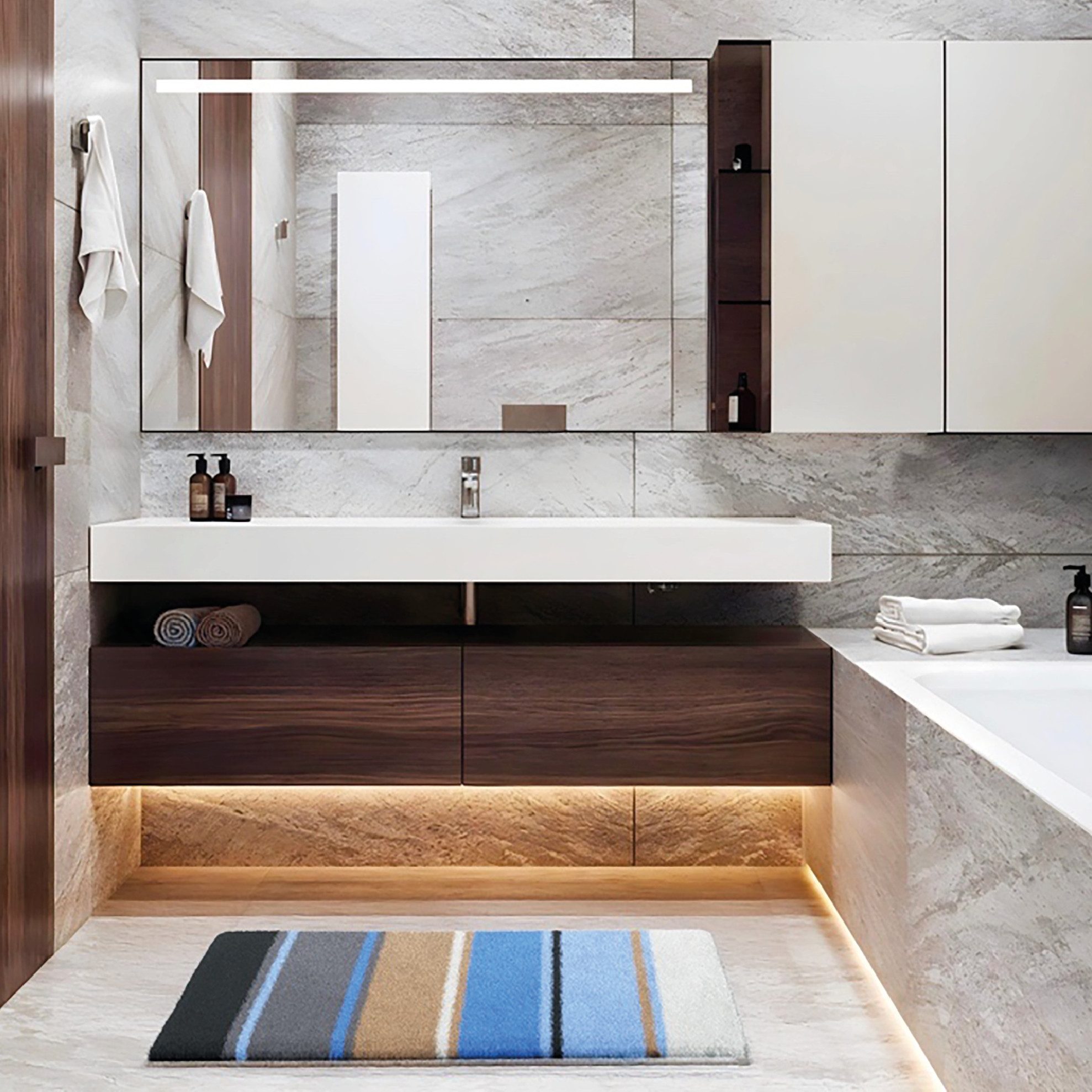 Grund Badematte Summertime, Höhe 20 mm, rutschhemmend beschichtet, fußbodenheizungsgeeignet, Kunstfaser, rechteckig, bunte Badematte mit Streifen