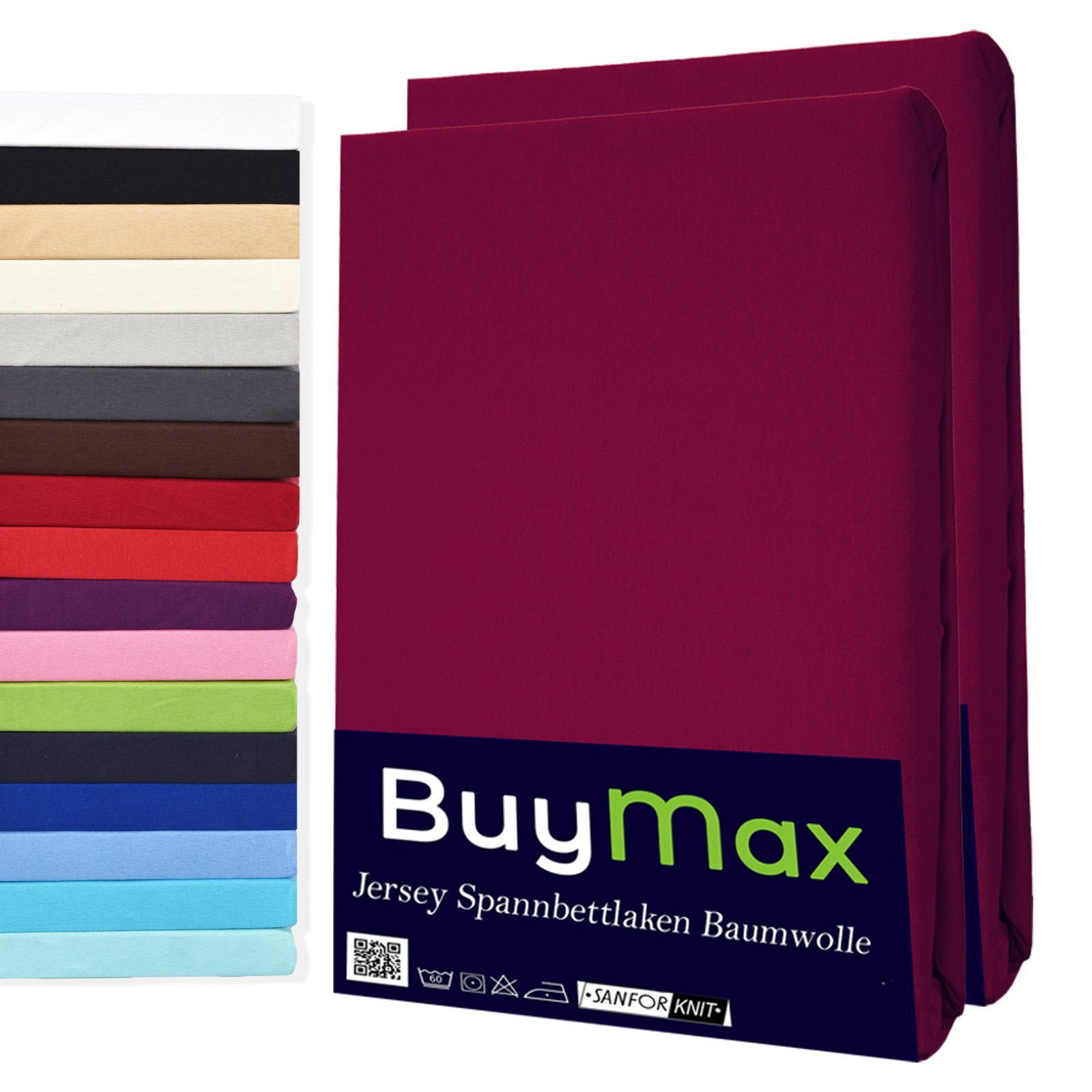 Buymax Spannbettlaken 2-er Set, Doppelpack, Bettlaken, Jersey 100% Baumwolle, Gummizug: rundum, (2 Stück), Pflegeleicht und Atmungsaktiv in Verschiedenen Farben und Größen