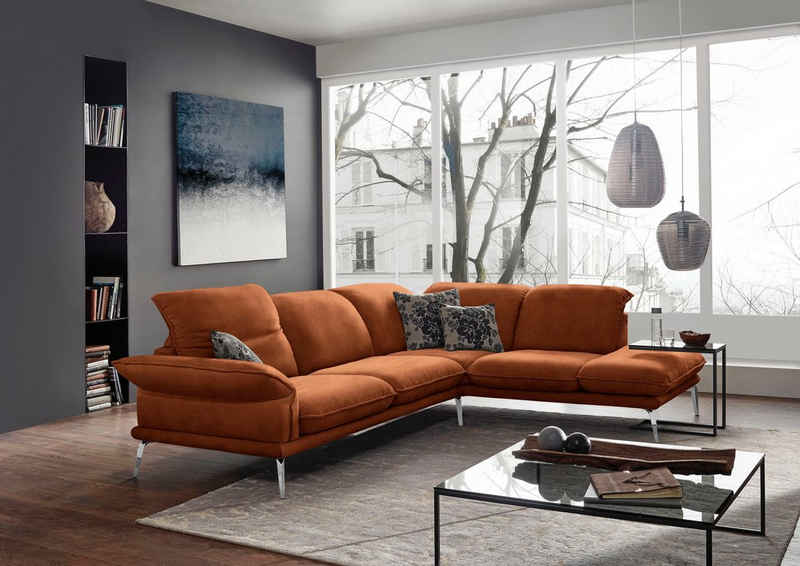 W.SCHILLIG Ecksofa sherry, mit Kopfstützenverstellung, Metallfüße, Chrom glänzend, Breite 302 cm